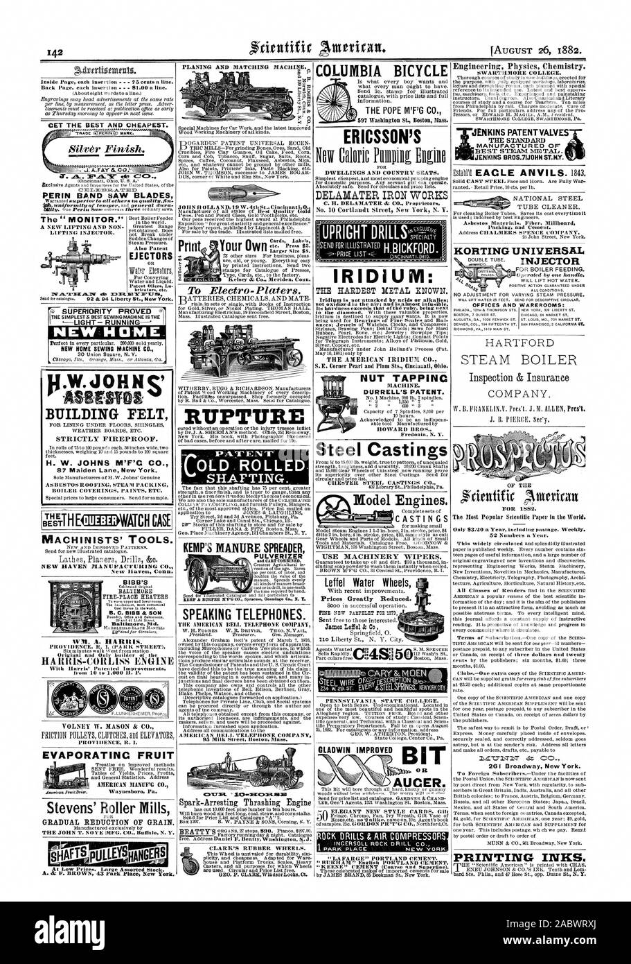 Chaudière à vapeur de l'gcrientifir  Y. 3 pour 1882. Document scientifique les plus populaires dans le monde. 52 numéros par an. 0T.71 T1NT dz CO. 261 Broadway New York. Les encres d'impression. Stevens' Rouleuses RÉDUCTION GRADUELLE DE LA PROVIDENCE GRAIN R. I. AMERICAN FRUIT D'ÉVAPORATION MAW  % CO. RABOTEUSE ET CORRESPONDANT À LA MACHINE. Cartes d'impression des étiquettes s'exprimant d'un téléphone. L'AMERICAN BELE TELEPHONE COMPANY AMERICAN BELL TELEPHONE COMPANY 95 Rue Du lait Boston Massachusetts LOLD.roula des arbres. Épandeur de fumier de KEMP PULVERIZER DRILLSIZci debout4 UTILISER DES MACHINES D'ESSUYAGE. Avec de récentes améliorations. Toute NOUVELLE BROCHURE P0879 E. 0 A.FAy Banque D'Images