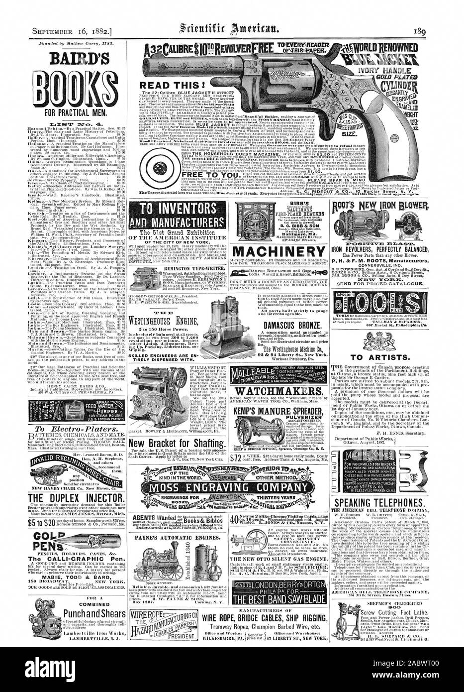 FOtigat aux inventeurs DE LA VILLE DE NEW YORK Nouveau support pour l'arbre. juiragnamaja 41.40riv-z-ristot ou TM E GENRE DANS LA PAROLE . nook's -te et. PAYNE MOTEURS AUTOMATIQUES. c LE MEILLEUR GROUPE de type REMINGTON LAME DE SCIE-WRITER. Le BIBB Original calibré l'un des plus beaux mat soonomied poêles du charbon est le monde. Baltimore. Md. MACHINES À HOMMES PRATIQUES. Mix.Px.DVS. REVOLVERS FER parfaitement équilibré a moins de pièces que tout autre ventilateur. P. H. & F. M. ROOTS Manutacturers aux artistes. Parlant d'une ligne téléphonique. C:21 à Eleetro-Platers. L'INJECTEUR EN DUPLEX. GOI0P STYLOS » CRAPHIC La CALLI-stylo. MABIE TODD & BARD Banque D'Images