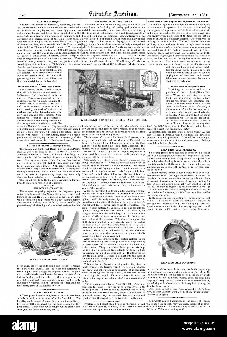 Un grand projet de gaz. American Public Health Association. Un Rocky Mountain Tunnel ferroviaire. L'AMÉLIORATION DE COUTRE DE CHARRUE. Un poney ranch au Texas. Plus sec combiné et le refroidisseur. Le passif de l'employeur pour des blessures aux ouvriers. Découvertes de fer magnétique. Déposer la courroie PRESSE PROTECTEUR. Déposer la courroie PRESSE PROTECTEUR., Scientific American, 1882-09-30 Banque D'Images