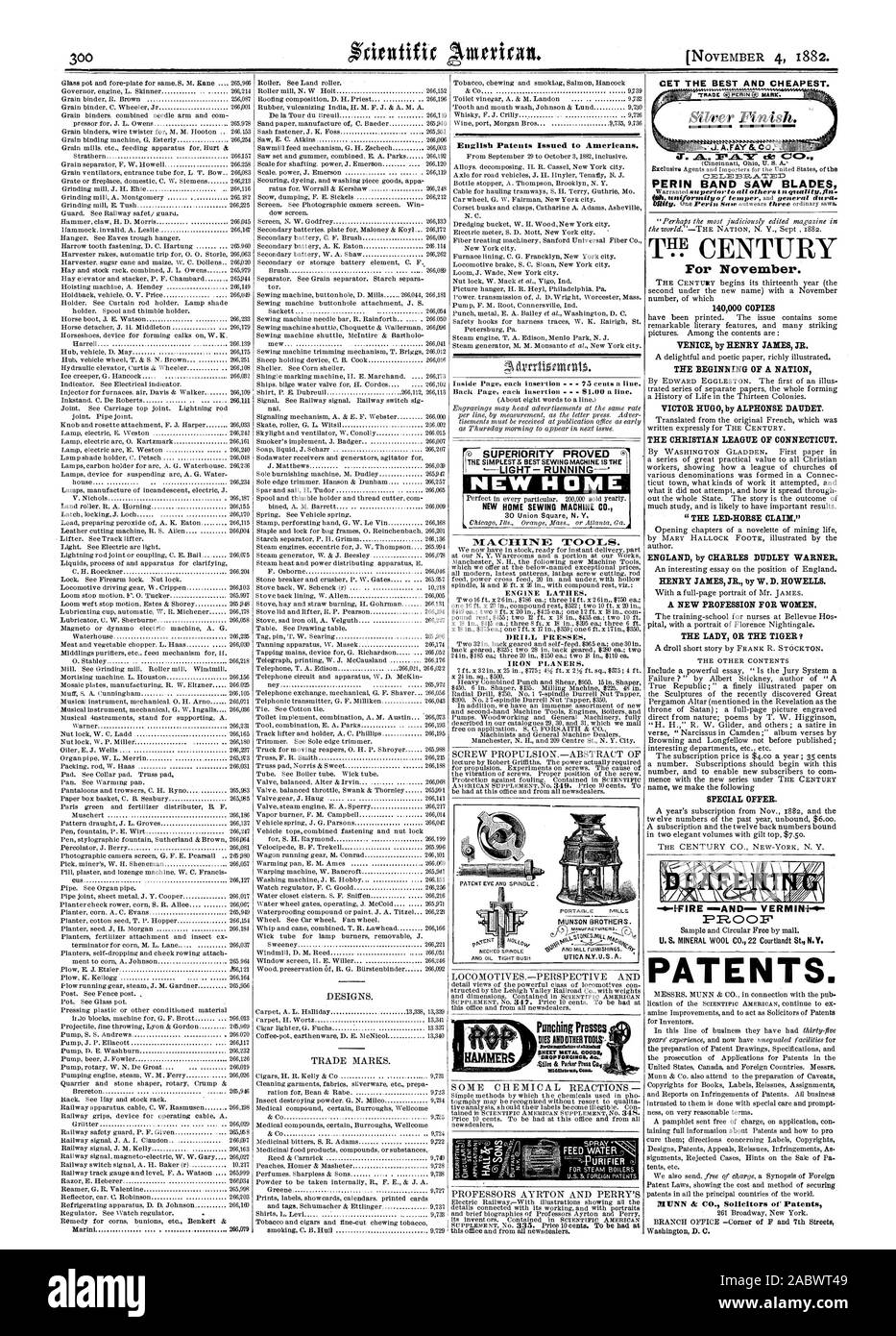 English Brevets délivrés à des Américains. NIACIIINE OUTILS. Les perceuses à colonne. Les ponceuses de fer. FAY PERIN LAMES DE SCIE T'L ! Siècle pour novembre. 140000 exemplaires Venise par HENRY JAMES R. LE DÉBUT D'UNE NATION DE VICTOR HUG par Alphonse Daudet. La LIGUE CHRÉTIENNE DU CONNECTICUT EN ANGLETERRE PAR CHARLES DUDLEY WARNER. HENRY JAMES SR. par O. D. HOWELLS. Un nouveau métier POUR LES FEMMES. La Dame ou le Tigre ? Offre spéciale. La PREUVE DES BREVETS. pour les inventeurs. La PLUS SIMPLE & la supériorité avérée meilleure MACHINE À COUDRE EST LA NOUVELLE MAISON NOUVELLE MAISON SEWING MACHINE CO. MUNSON DE L'EAU D'ALIMENTATION DES FRÈRES. UTICA NY États-Unis . A. presses de poinçonnage meurt Banque D'Images English Brevets délivrés à des Américains. NIACIIINE OUTILS. Les perceuses à colonne. Les ponceuses de fer. FAY PERIN LAMES DE SCIE T'L ! Siècle pour novembre. 140000 exemplaires Venise par HENRY JAMES R. LE DÉBUT D'UNE NATION DE VICTOR HUG par Alphonse Daudet. La LIGUE CHRÉTIENNE DU CONNECTICUT EN ANGLETERRE PAR CHARLES DUDLEY WARNER. HENRY JAMES SR. par O. D. HOWELLS. Un nouveau métier POUR LES FEMMES. La Dame ou le Tigre ? Offre spéciale. La PREUVE DES BREVETS. pour les inventeurs. La PLUS SIMPLE & la supériorité avérée meilleure MACHINE À COUDRE EST LA NOUVELLE MAISON NOUVELLE MAISON SEWING MACHINE CO. MUNSON DE L'EAU D'ALIMENTATION DES FRÈRES. UTICA NY États-Unis . A. presses de poinçonnage meurt Banque D'Images