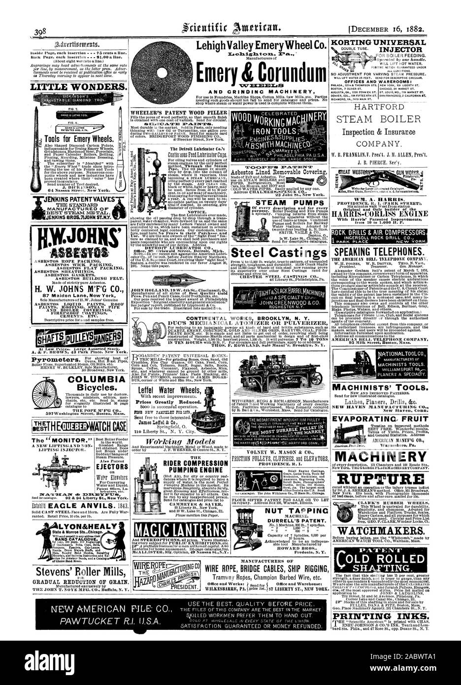 Outils pour les roues d'émeri. J. DICKINSON 04 Nassau Street New York. La norme ST.JOHN JENKINS 08.71NY. Fabriqué D' AMIANTE AMIANTE ASSIOUT CORDE D'EMBALLAGE EMBALLAGE WICK. L'Amiante Amiante Amiante REVÊTEMENTS EMBALLAGE PLAT DE CONSTRUCTION EN AMIANTE joints feutre. H. W. JOHNS M'F'G 87 Maiden Lane New York peintures liquides AMIANTE PEINTURES TOIT STEA ROMPING 51 PIPE ET REVÊTEMENTS Revêtements ignifuges CHAUDIÈRE ETC. LES CIMENTS. 'MONITOR' INJECTEUR DE LEVAGE. Ou Pour le transport d'eau et liquide. n =3'ifirlUllffi 23 13L'ORME John St. New York. Pompes À VAPEUR DE CIC, moulages d'acier ou de l'atomiseur PULVÉRISATEUR MÉCANIQUE THOS. F Banque D'Images