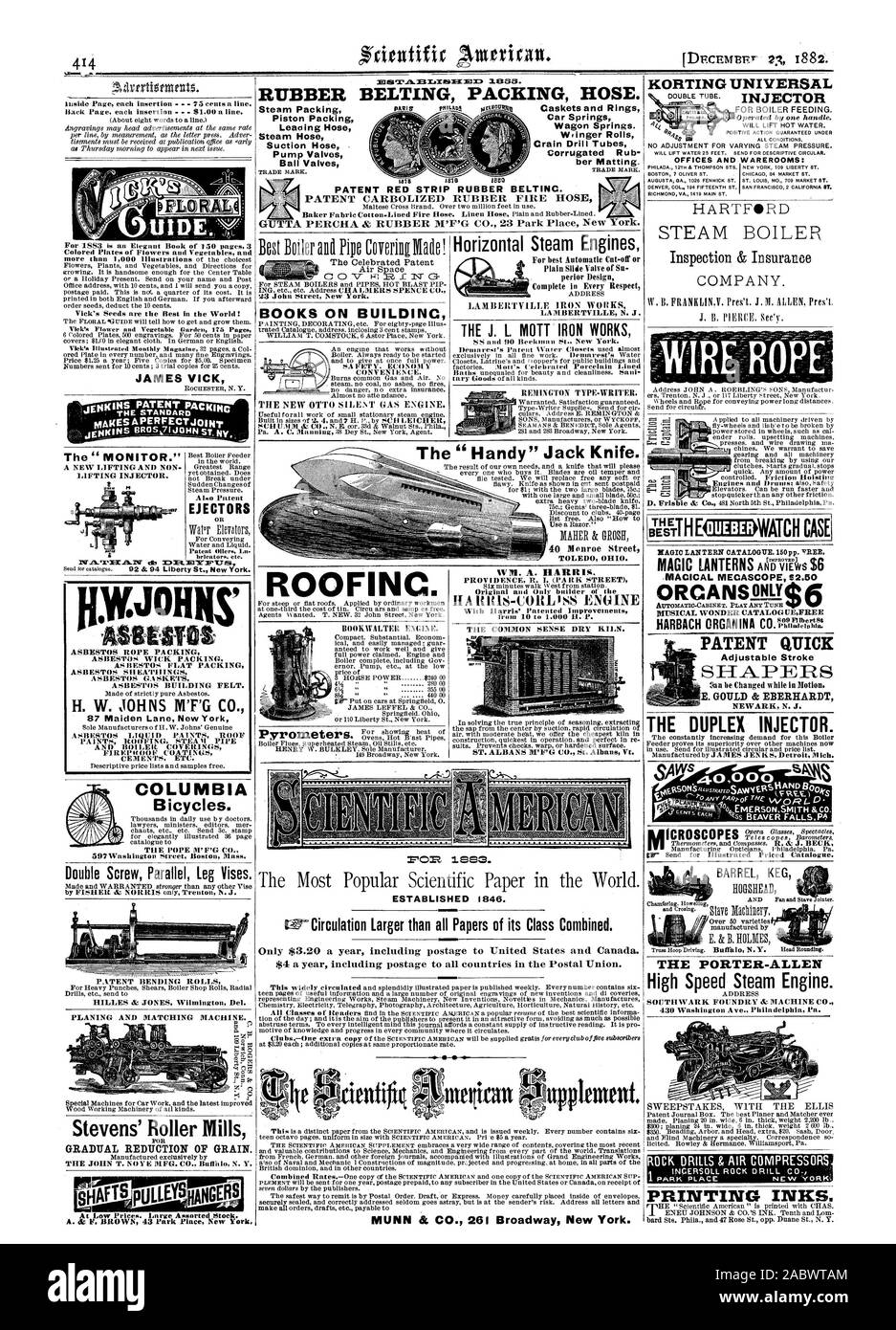 JAMES LE MAKESAPERFECTJOINT VICK STANDARD LE '.' UN MONITEUR D'ÉJECTION 0 AMIANTE AMIANTE EMBALLAGE EE CORDE MÈCHE COMME EMBALLAGE EMBALLAGE 87 RESTOS TÉLÉVISION Maiden Lane New York COLUMBIA Bicycles. Vis Double étaux jambe parallèle. TULLES & JONES Wilmington Delaware RABOTEUSE ET CORRESPONDANT À LA MACHINE. Sur un 8 P F" 9 Stevens' Rouleuses RÉDUCTION PROGRESSIVE DU GRAIN. À BAS PRIX. Grand assortiment de Stock. A. & P. BROWN 43 Park Place New York FLEXIBLE D'EMBALLAGE POUR COURROIES. Ressorts ressorts voiture Wagon. Rouleaux d'essorage Crain tubes de forage ber de ternissement. BELTINC EN CAOUTCHOUC BANDE ROUGE DES BREVETS. CARBOLIZED BREVET TUYAU D'INCENDIE EN CAOUTCHOUC GITTTA PERCHA & CAOUT Banque D'Images