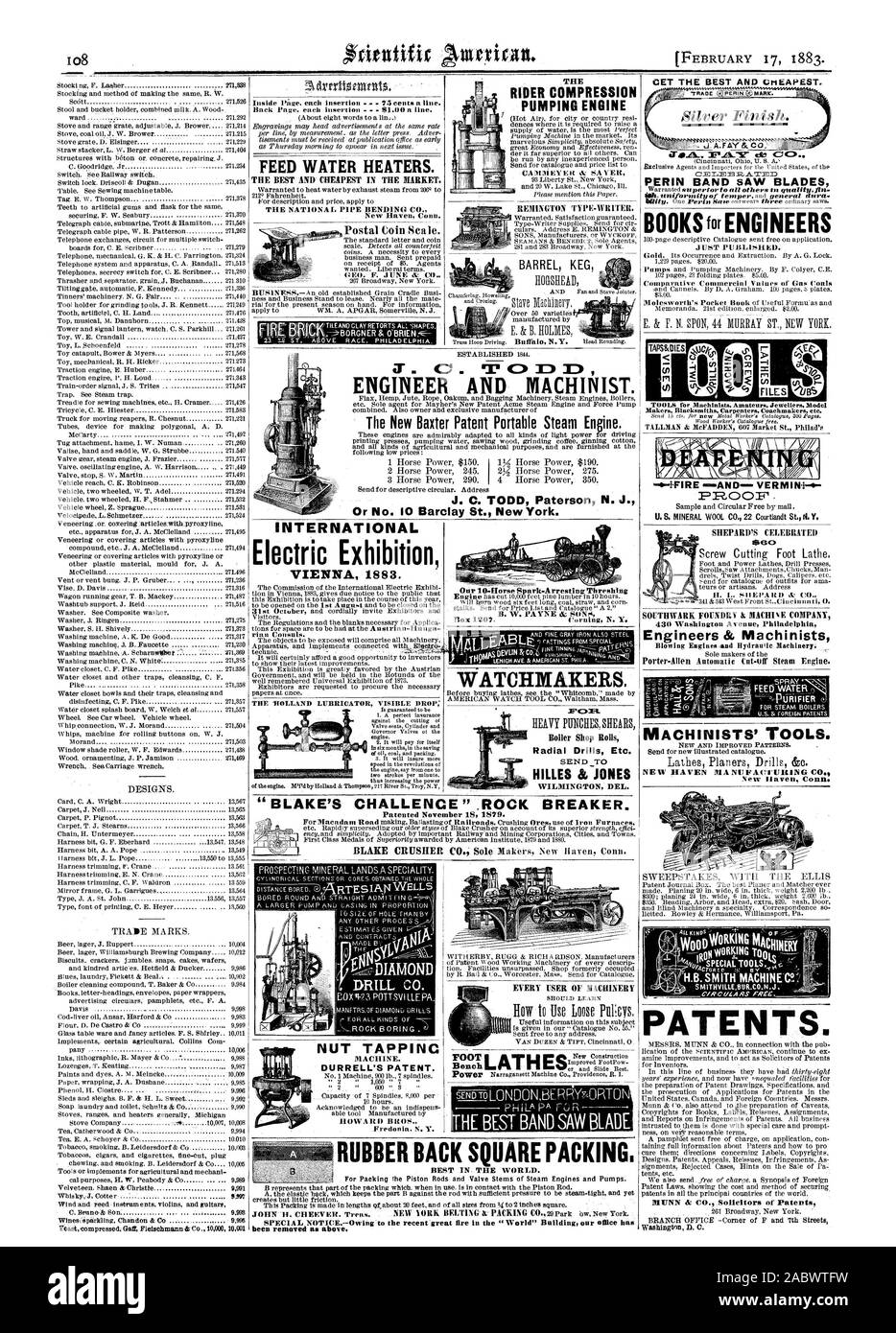 Le CAVALIER DE POMPAGE D'ALIMENTATION DU MOTEUR DE COMPRESSION CHAUFFE-EAU. Les MEILLEURS ET LES MOINS CHERS SUR LE MARCHÉ. Le fléchissement de la CONDUITE NATIONALE CO. New Haven Connecticut Juin & CO. INTERNATIONAL Electric vienne Exposition 1883 Capacité de 7 broches 8000 par ROCK PLATE . Une TOOLSc tminivILLEBuRN.J...co. Des caisses PERIN LAMES DE SCIE SHEPARD'S CÉLÈBRE Mer FOCNDRY) SOUTHWARK & 1RACHI'E COMPANY 430 Washington Avenue Philadelphia ingénieurs et machinistes NEW HAVEN MA NUFACTUICING C CEST LE MEILLEUR ET LE MOINS CHER. Un rPIAOE-a .c. ri-oc : rxr) et ingénieur machiniste. J. C. TODD N. J. Paterson ou no 10, rue Barclay New York. Nos Banque D'Images