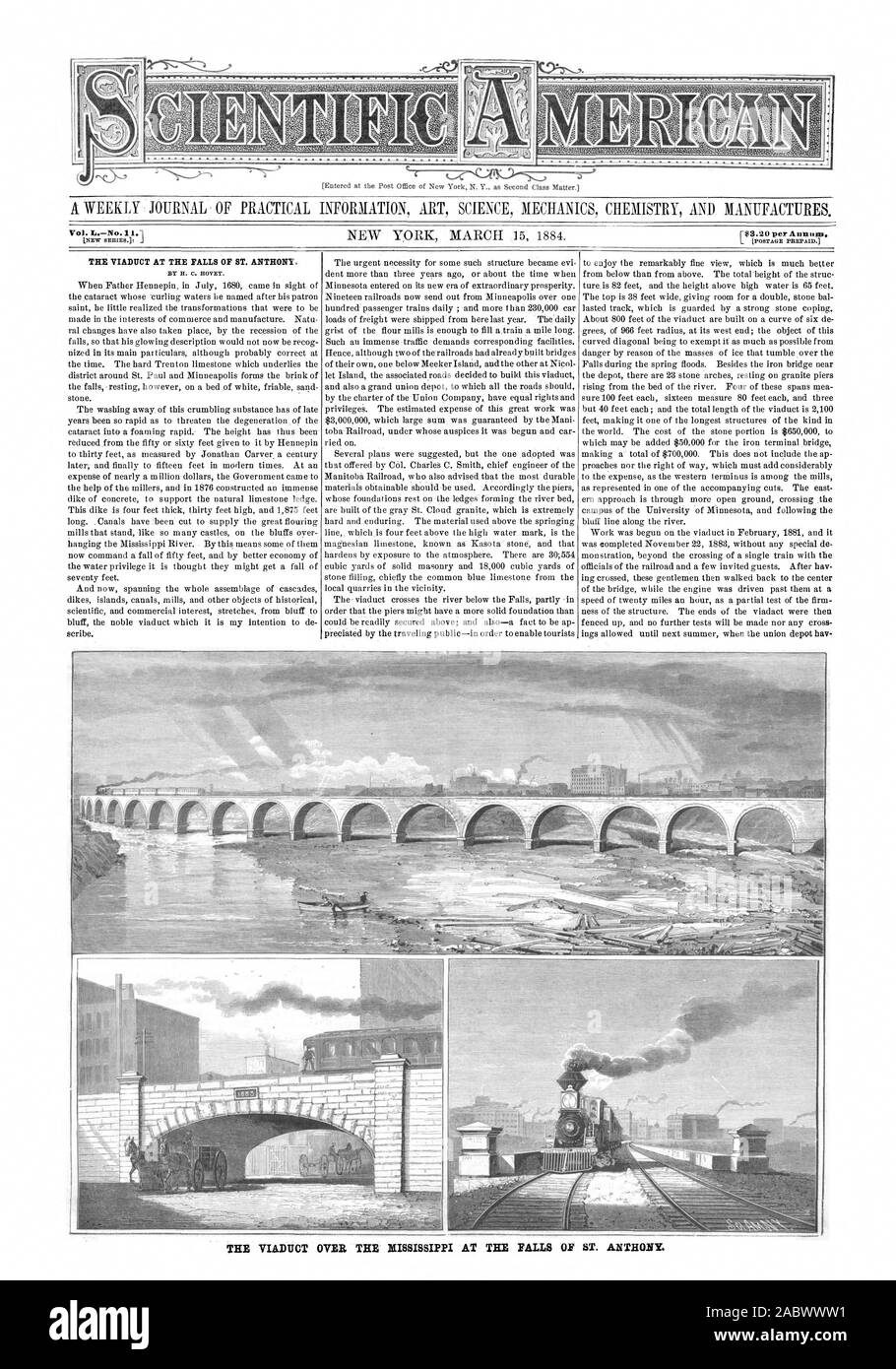 Le viaduc À LA TOMBE DE ST. ANTHONY. Par H. C. HOVEY. Vol. No LE VIADUC SUR LE MISSISSIPPI À LA TOMBE DE ST. ANTHONY., Scientific American, 84-03-15 Banque D'Images