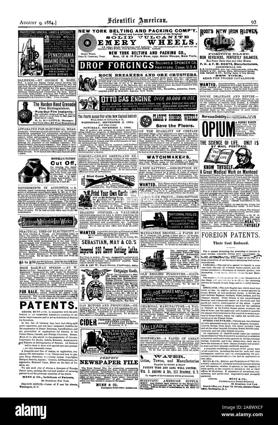 EMERY ROUES. NEW YORK ET COURROIES PACKING CO. brise roche et de concasseurs de minerai. La racine FER BLOYIE EW4 HOWELL'S PATENT coupé les brevets. 3ICNN A : CO. procureurs de brevets Washington D. C. LE SAMEDI 1 NOVEMBRE 1884. SEBASTIAN PEUT & CO.'S 60 Iraprovi MANTTAMPIPG:cm campagne coupe CO. MK' : OBER MEL : Enregistrer les étages. Horlogers. Verticale et horizontale Portable COUPURE AUTOMATIQUE DU TUBE DES BREVETS ET DES PUITS. SCIENTIFIC AMERICAN souple du pays. REVOLVERS FER parfaitement équilibrée 14r3DIAT DIAMOND DRILL CO. La grenade à main harden extincteur. -Met le feu immédiatement evolyrs cidre es Banque D'Images