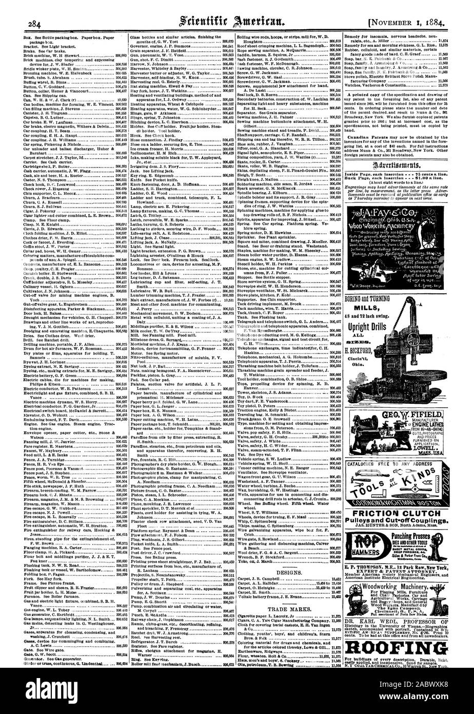 L'embrayage à friction poulies et accouplements de coupure. CATALOCUES COUVERTURE GRATUITEMENT À N'IMPORTE QUELLE ADRESSE oc ° TOUTES LES USINES DE L'Ohio. GEGVW : presses de poinçonnage FIFIELD, Scientific American, 1884-11-01 Banque D'Images