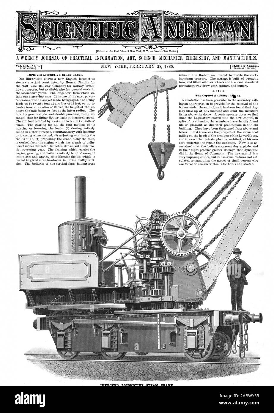 Amélioration de la grue à vapeur Locomotives, Scientific American, 1885-02-28 Banque D'Images