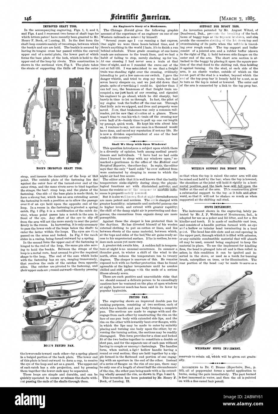 L'arbre amélioré des remorqueurs. BOCK ARBRE AMÉLIORÉ DES REMORQUEURS. BOCK POÊLE. L'histoire d'un ingénieur d'une autre personne. Allons-nous dormir la fenêtre ouverte ? SUPPORT POUR BUGGY TOPS. Cuisinière METTRE EN OEUVRE., Scientific American, 1885-03-07 Banque D'Images