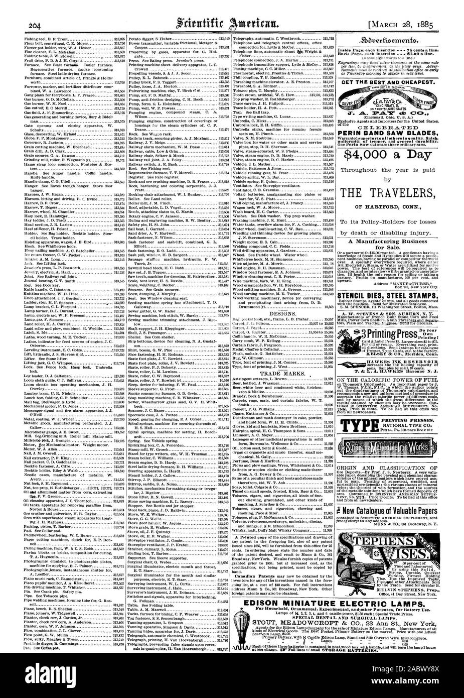 Bobine de pêche E. F. Farine Trent centrifuges vis C. E. Moyer 313756 porte-pot de fleur sur le fil W. J. Hesser nettoyant Cheminée F. L. McGahan 313509 table pliante J. W. Stowell 313632 Four. Voir Blast funnies chaudière four régénératrice. Consommer fumée four. Acier en poche four de séchage, qui vaut 313768 313504 combiné W. A. Lawrence Gang plank pour Ferrys L. F. Frazee 313663 brûleur gaz W. M. Noel 313834 coupe-gaz E. C. Merrill 313750 liquide Gaz A. F. Zimmerling 13795 313575 homme d'ouverture et de fermeture de porte appareils W. Schultz 313688 décoration verre W. Hyland 313671 Banque D'Images