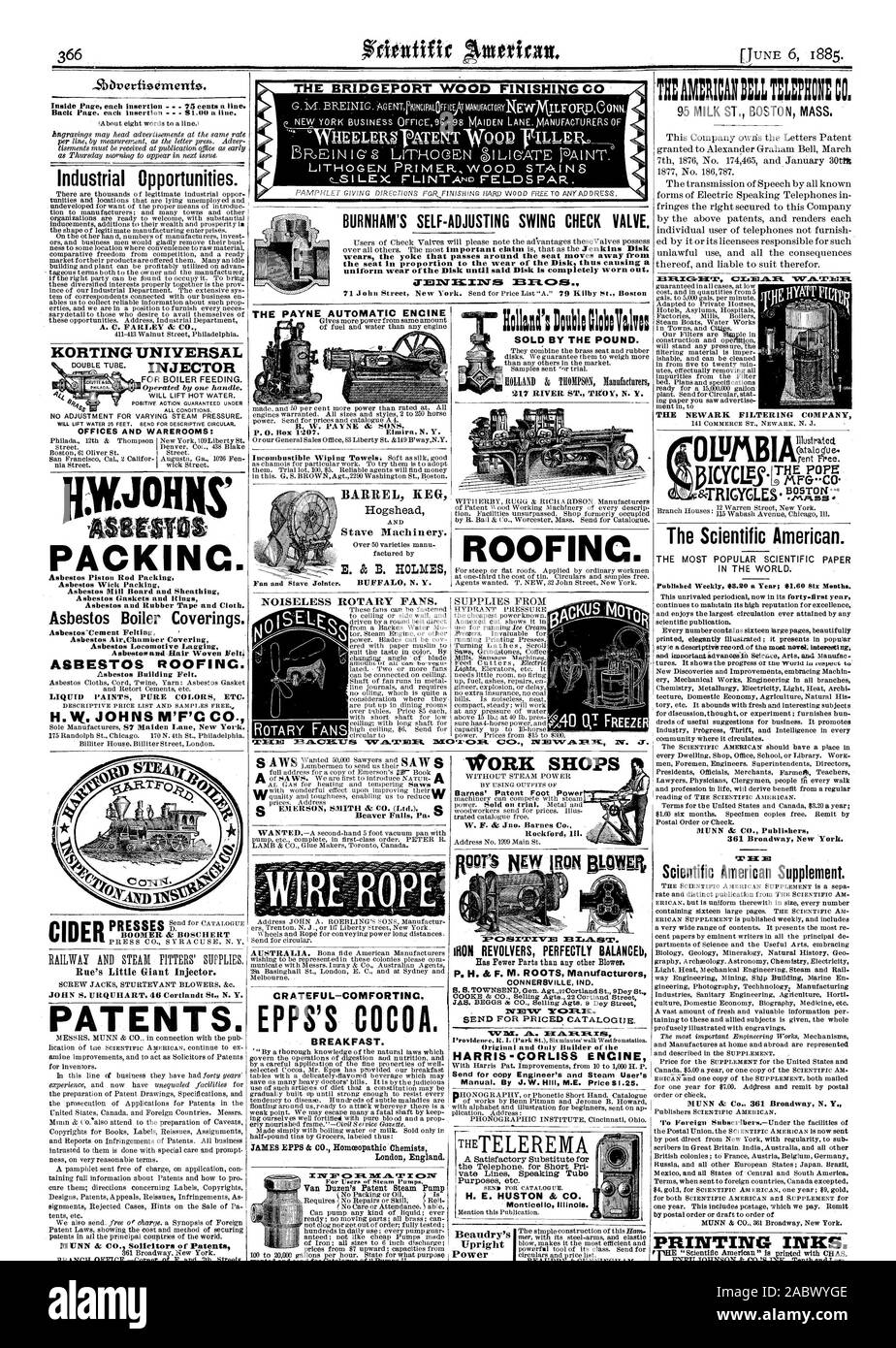 Bureaux et WAREROOMS : DOUBLE TUBE. Retour Page chaque insertion 51.00 une ligne. Les débouchés industriels. A. C. FARLEY & CO. Rue's Little Giant injecteur. JOHN S. URQUHART 46 Cortlandt St N. Y. pour les inventeurs. 361 Broadway. New York. OFFICECorner Direction générale de F et 7e Rue. CRATEFUL-RÉCONFORTANT PETIT DÉJEUNER. JAMES EPPS & CO.' Komceopathio Chemists London en Angleterre. Van Duzen pompe à vapeur de brevets wmic. Scientific American Supplement. Les encres d'. le téléphone. pour de courtes lignes Pri vate fins Tube parlant etc. H. E. HUSTON & CO Monticell l'Illinois. REVOLVERS À CONNERSVILLE BALANCEU FER PARFAITEMENT IND Banque D'Images