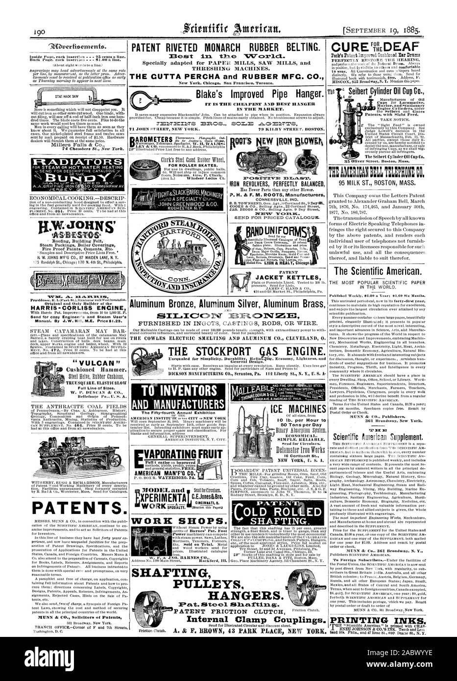 Seul Constructeur de l'HARRIS -CORLISS ENCINE envoyer copie à l'ingénieur et de la vapeur d'emploi. Par J. W. Hill M.E. Prix1.25. 'VULCAN' marteau rembourré. Bellefonte PA U.S.A. BREVETS. Pour patins à roulettes. Pour LES INVENTEURS ET LES FABRICANTS de la cinquante-quatrième exposition annuelle de CINCINNATI 0. Les ateliers. Si  =0 J'ai 33 LA.SOMME REVOLVERS FER parfaitement équilibrés et P. H. di. F. M. ROOTS. ilifENNT Fabricants CONNERSVILLE IND ENVOYER À UN PRIX DE CATALOGUE. MACHINES À GLACE BOUILLOIRES VESTE 10 lb. par heure t 50 tonnes par jour simple économique fiable. Pour envoyer des circulaires. 16 Cortlandt St pivircivir LOLD Banque D'Images