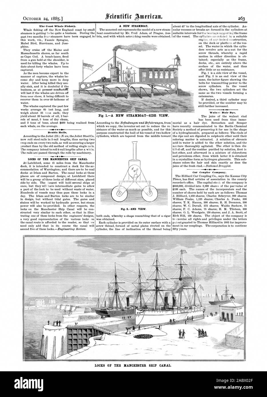 24 octobre 1885. La côte de la pêche des baleines. Rails double. Écluses du Manchester Ship Canal UN NOUVEAU BATEAU À VAPEUR. Noyer les colorants capillaires. Coupleur voiture Société. -4 Fig. IA NOUVELLE STEAMBOAT-côté. Point de vue. Écluses du Manchester Ship Canal., Scientific American, 1885-10-24 Banque D'Images 24 octobre 1885. La côte de la pêche des baleines. Rails double. Écluses du Manchester Ship Canal UN NOUVEAU BATEAU À VAPEUR. Noyer les colorants capillaires. Coupleur voiture Société. -4 Fig. IA NOUVELLE STEAMBOAT-côté. Point de vue. Écluses du Manchester Ship Canal., Scientific American, 1885-10-24 Banque D'Images