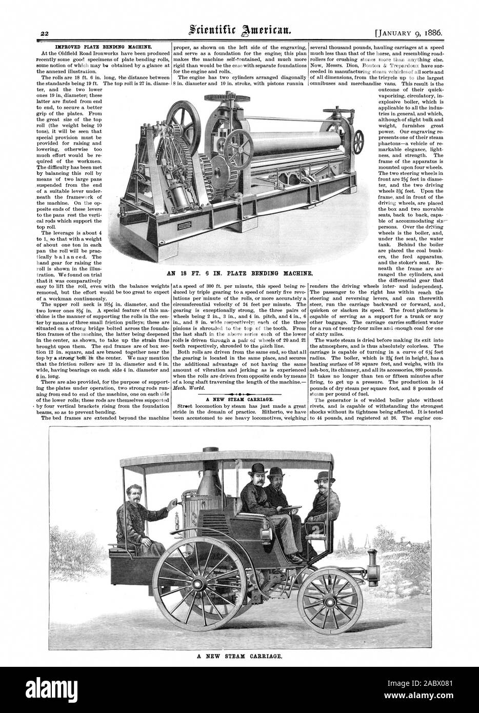 L'AMÉLIORATION DE LA FLEXION DE LA PLAQUE DE LA MACHINE. Un NOUVEAU CHARIOT À VAPEUR. N 18 FT. 6 IN. Le pliage de la plaque. Un UN NOUVEAU CHARIOT À VAPEUR., Scientific American, 1886-01-09 Banque D'Images