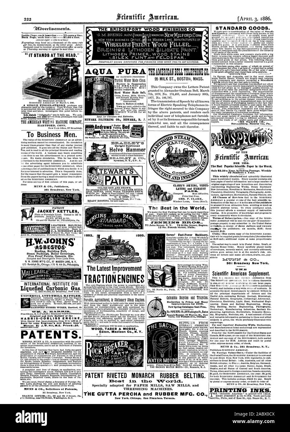 Il est à la tête.' HARTFORD CONN. nir près de la 7e Rue Washington D. C. AQUA PURA en suspension et de matières organiques et Semi-Soluble Éléments supprimés. Échelle en rollers évitée. Coussins verticale Marteau Helve les derniers moteurs de traction Amélioration TABER BOIS & MORSE Madison Eaton Co. N. Y. des améliorations pour 1886. COODS STANDARD. PP Stroudsburg Monroe Co. de la Pennsylvanie pour 1886. Document scientifique les plus populaires dans le monde. 52 numéros par an. 147,71 TliT ez C0 361 Broadway New York. Scientific American Supplement. Les encres d'impression. JOHNS-VL& MEM Bâtiment toiture estimé d'emballage à vapeur Banque D'Images