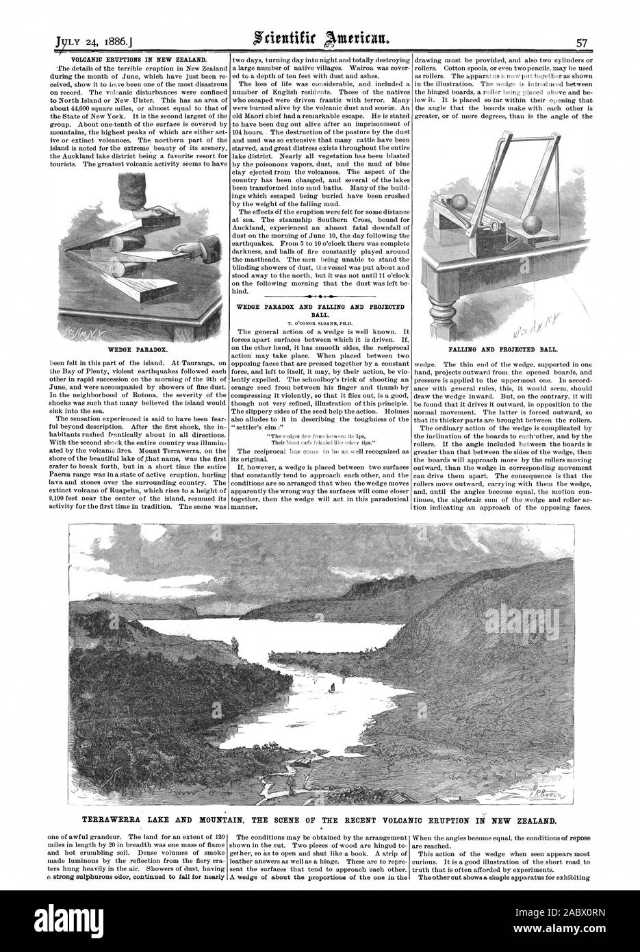 Les ÉRUPTIONS VOLCANIQUES EN Nouvelle-zélande. Paradoxe du coin. Paradoxe du coin et la baisse projetée et balle. La baisse projetée et balle. TERRAWERRA LAC ET MONTAGNE LA SCÈNE DE LA RÉCENTE ÉRUPTION VOLCANIQUE EN Nouvelle-zélande., Scientific American, 1886-07-24 Banque D'Images