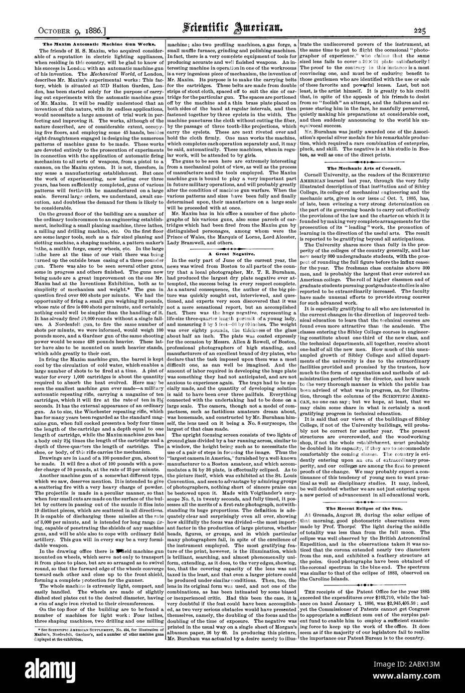 La maxime automatique fonctionne. Un grand négatif. Le mécanicien Arts de Cornell., Scientific American, 1886-10-09 Banque D'Images