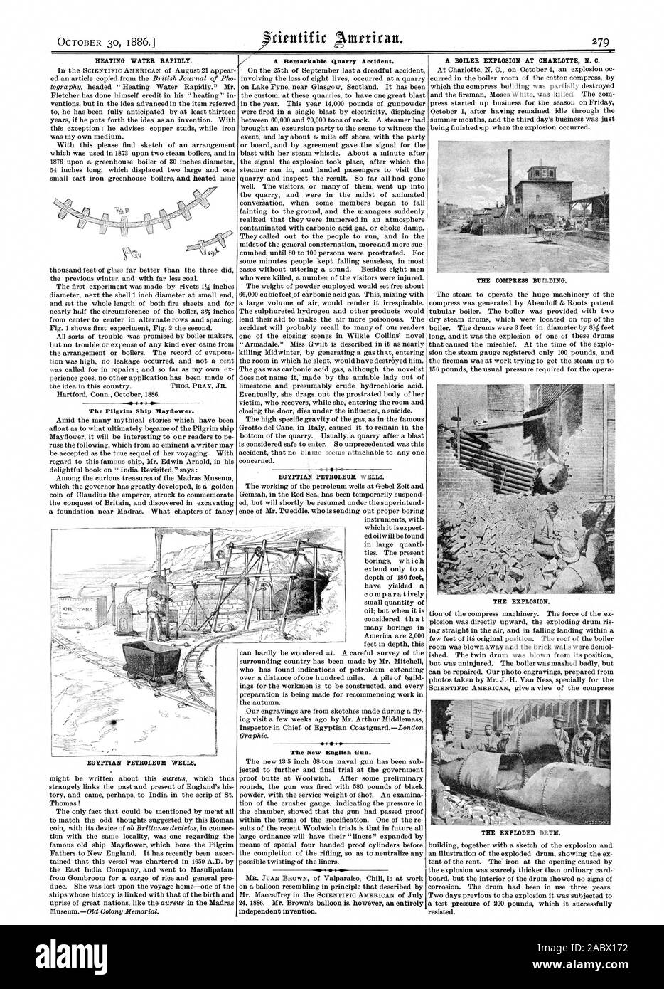 Le Pèlerin Navire Mayflower. La carrière remarquable d'un accident. La nouvelle arme. 41. J'ai 34174, Scientific American, 1886-10-30 Banque D'Images