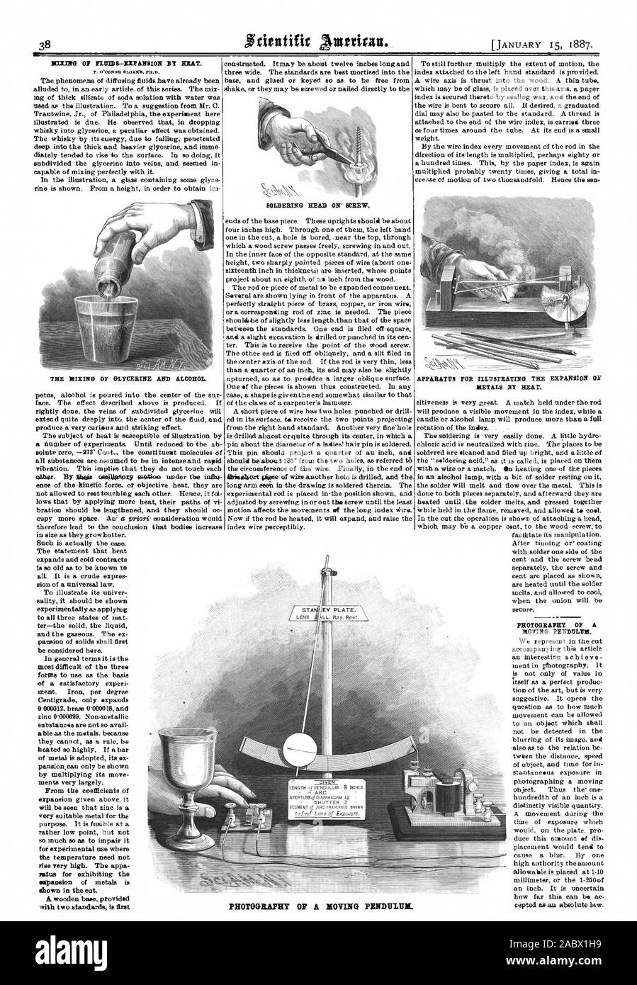 Indiqué dans la coupe. Appareils pour l'EXPANSION DE LA PHOTOGRAPHIE ILLUSTRANT LE MOUVEMENT D'UN PENDULE. Photographie de pendule. ALOVING, Scientific American, 1887-01-15 Banque D'Images