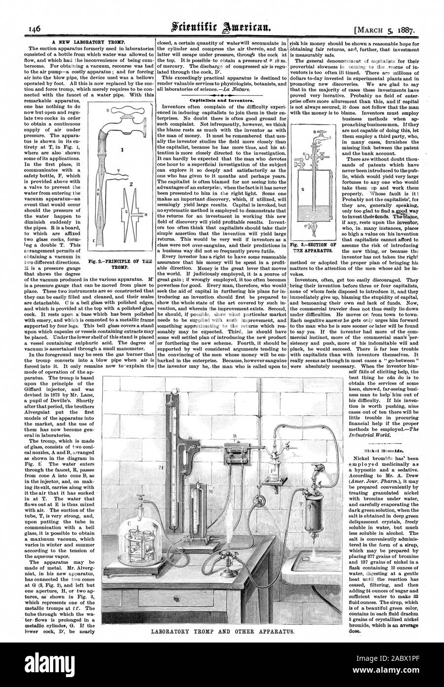 Un nouveau laboratoire TROMP. Les capitalistes et les inventeurs. Bromure de nickel. TROMP. Fig. S.-SECTION DE L'appareil. TROMP ET AUTRES APPAREILS DE LABORATOIRE., Scientific American, 1887-03-05 Banque D'Images