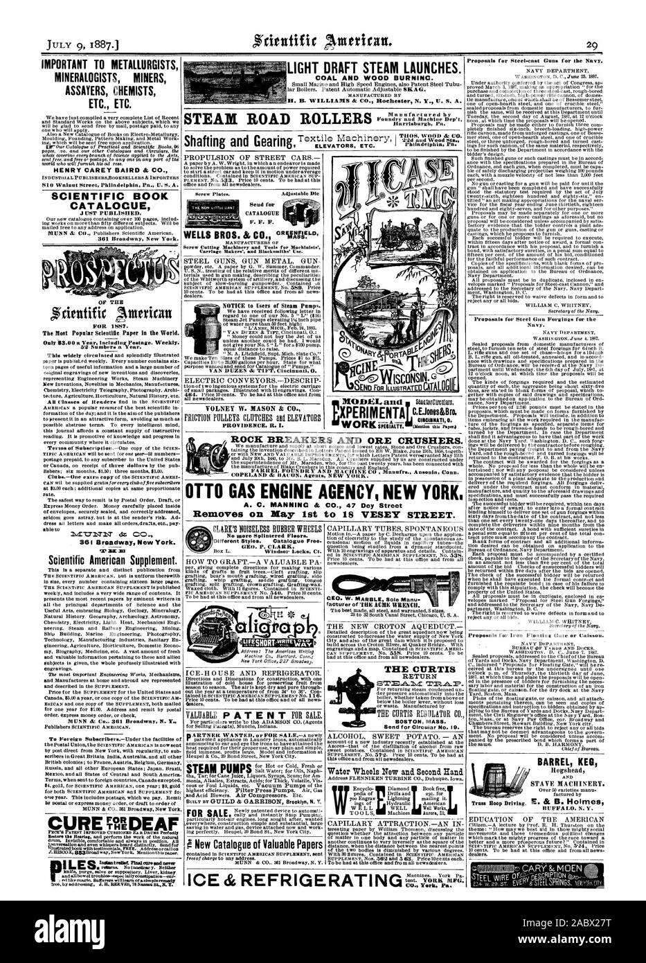 29 PROJET DE LUMIÈRE LANCE À VAPEUR. Le charbon et le bois. BURNINC STEAK ROAD ROLLER Harrisburg'' Pa. BRISE ROCHE ET CONCASSEURS DE MINERAI. FARREL ET FOUNDRY CO Manufrs LA MACHINE. Ansonia Conn. Copeland & Agents BACON NEW YORK. Moteur à gaz OTTO OFFICE NEW YORK. Supprime le 1er mai au 18 Vesey Street. Masse de Boston. Pour envoyer la circulaire n° 19. Baril fût discontinue des machines. Nouveau catalogue de documents de valeur ICE& Co RÉFRIGÉRATION York Pa. L CURTIS RETOUR IMPORTANT DE MINEURS MÉTALLURGISTES MINÉRALOGISTES CHIMISTES ESSAYEURS ETC. ETC. HENRY CAREY BAIRD & CO. CATALOGUE livre scientifique vient de paraître. 361 Broadway New York. De Banque D'Images