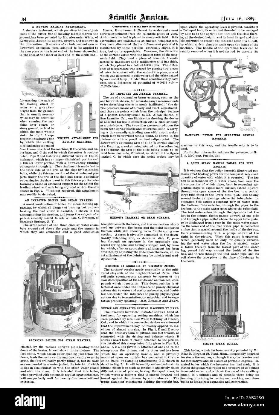 MACHINE DE COUPE UNE PIÈCE JOINTE. L'amélioration des chaudières de chauffage à vapeur. Chaudière À VAPEUR DE BRONSON pour radiateurs. 4 L'amélioration de trémails réglable. L'HEIRON TRAMMEL OU POUTRE boussole. Émissions d'ammoniac par les moisissures. Appareil pour l'EXPLOITATION DES MACHINES À COUDRE À LA MAIN. L'appareil d'ItleCLITNG POUR LE FONCTIONNEMENT DES MACHINES À COUDRE. Une chaudière à vapeur RAPIDE DE DÉCISIONS POUR INCENDIE., Scientific American, 1887-07-16 Banque D'Images