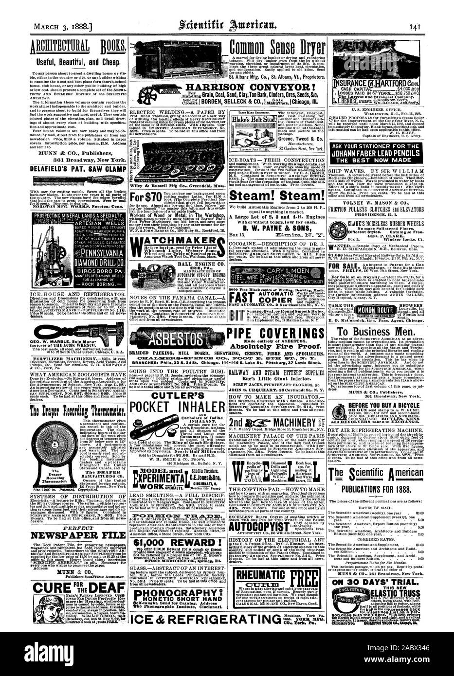 Sèche-linge commun Souse CONVOYEUR HARRISON ! Beau utile et bon marché. DELAFIELD'S PAT. Collier VU Th : Br1pr Rocorii Irmoratu:g FICHIER JOURNAL PARFAIT être avait à ce bureau et ftom tous les marchands de journaux. CUTLER'S POCKET INHALER Carbolate d'Iode AUX SUBSTANCES INHALÉES. Récompense de 1000 Qulueir HONOCRAPHY CO MÉDECINE PIERRE DÉPUTÉ ETIC MAIN COURTE vapeur ! La vapeur ! Un vaste terrain de 2 3 et 4-. Les moteurs avec ou sans basse pour de l'argent. Les chaudières Square lisse ovale ou ronde H °les. Les revêtements de tuyaux faits entièrement de l'amiante. La rue Little Giant injecteur. JOHN S. URQUHART 46 Cortlandt St' N. Y. CT- Reirlis =1,3 Pa MUNN Éditeurs 361 clic CO. Banque D'Images