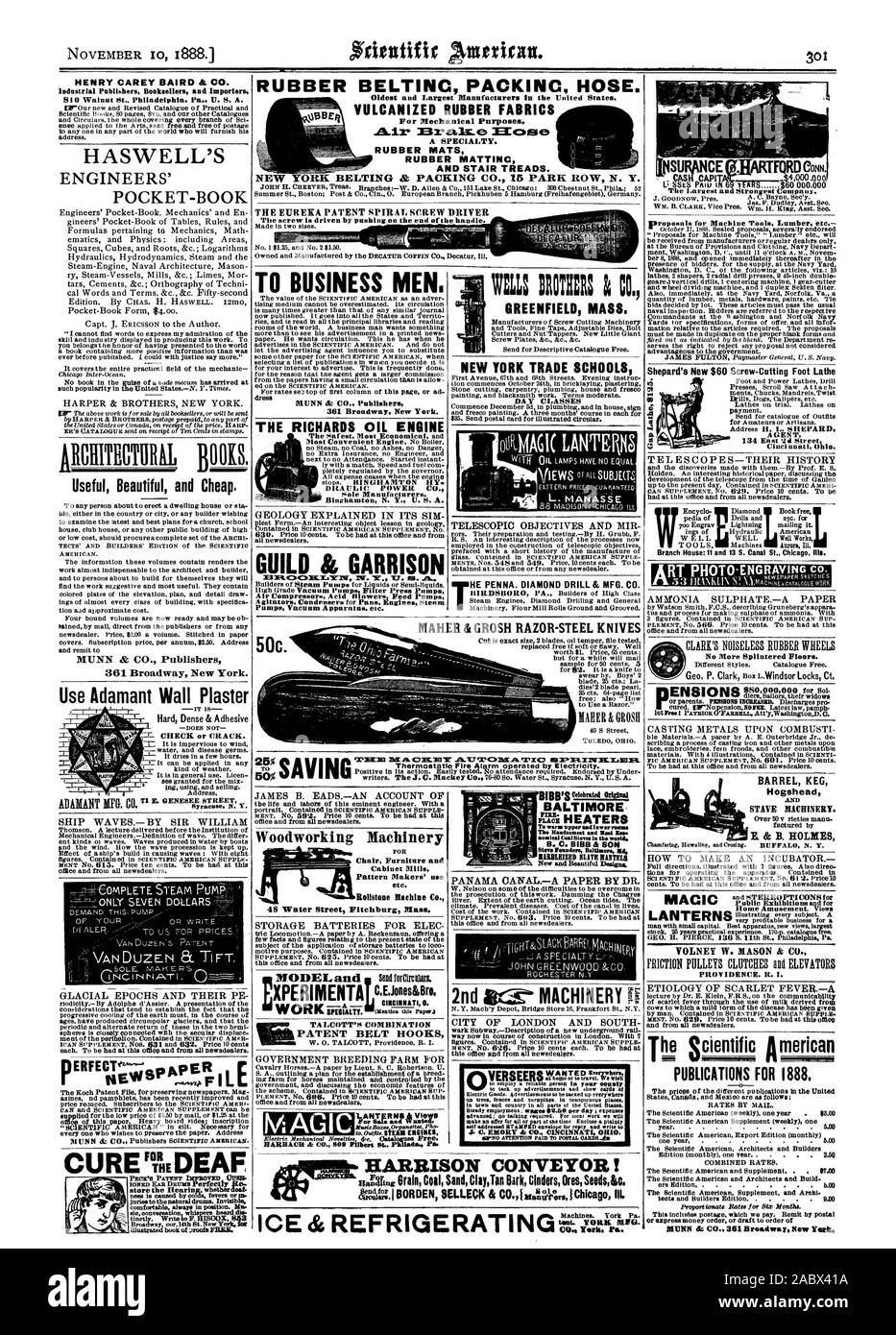 MATTINC EN CAOUTCHOUC TAPIS DE CAOUTCHOUC ET LES MARCHES D'ESCALIER. Courroies de NEW YORK & PACKING CO. 15 PARK ROW N. Y. LE BREVET DE PILOTE EUREKA vis hélicoïdale de la vis est entraînée en poussant sur l'extrémité de la poignée. BELTINC PACKINC EN CAOUTCHOUC FLEXIBLE. Une spécialité de tissus en caoutchouc vulcanisé. HENRY CAREY BAIRD & Co. et libraires éditeurs industriels importateurs. Tr 0 Noyer St Philadelphie. Pa U. S. A. A BIEN UTILE DU beau et bon marché. L'AMÉRICAIN. 361 Broadway New York. Utiliser le plâtre mur inflexible SHIP VAGUES.-PAR SIR WILLIAM CURE POUR HOMMES D'AFFAIRES. D1l'UNN & CO Publishers 361 Broadway. Nouveau Jaune. Les compresseurs d'air d'alimentation des soufflantes d'acide Banque D'Images