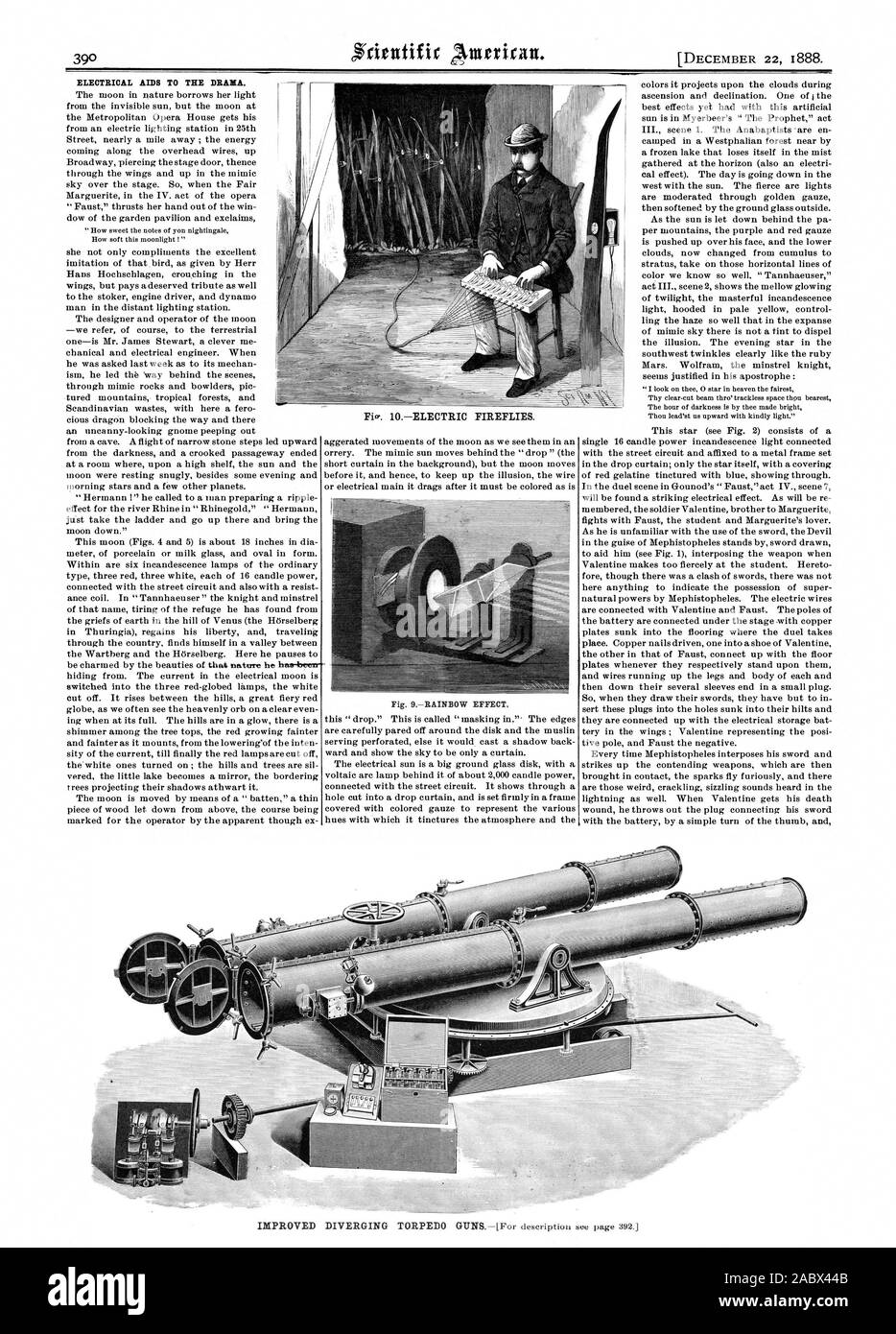 Aides à l'INSTALLATION ÉLECTRIQUE DU THÉÂTRE. 10ELECTRIC LUCIOLES., Scientific American, 1888-12-22 Banque D'Images