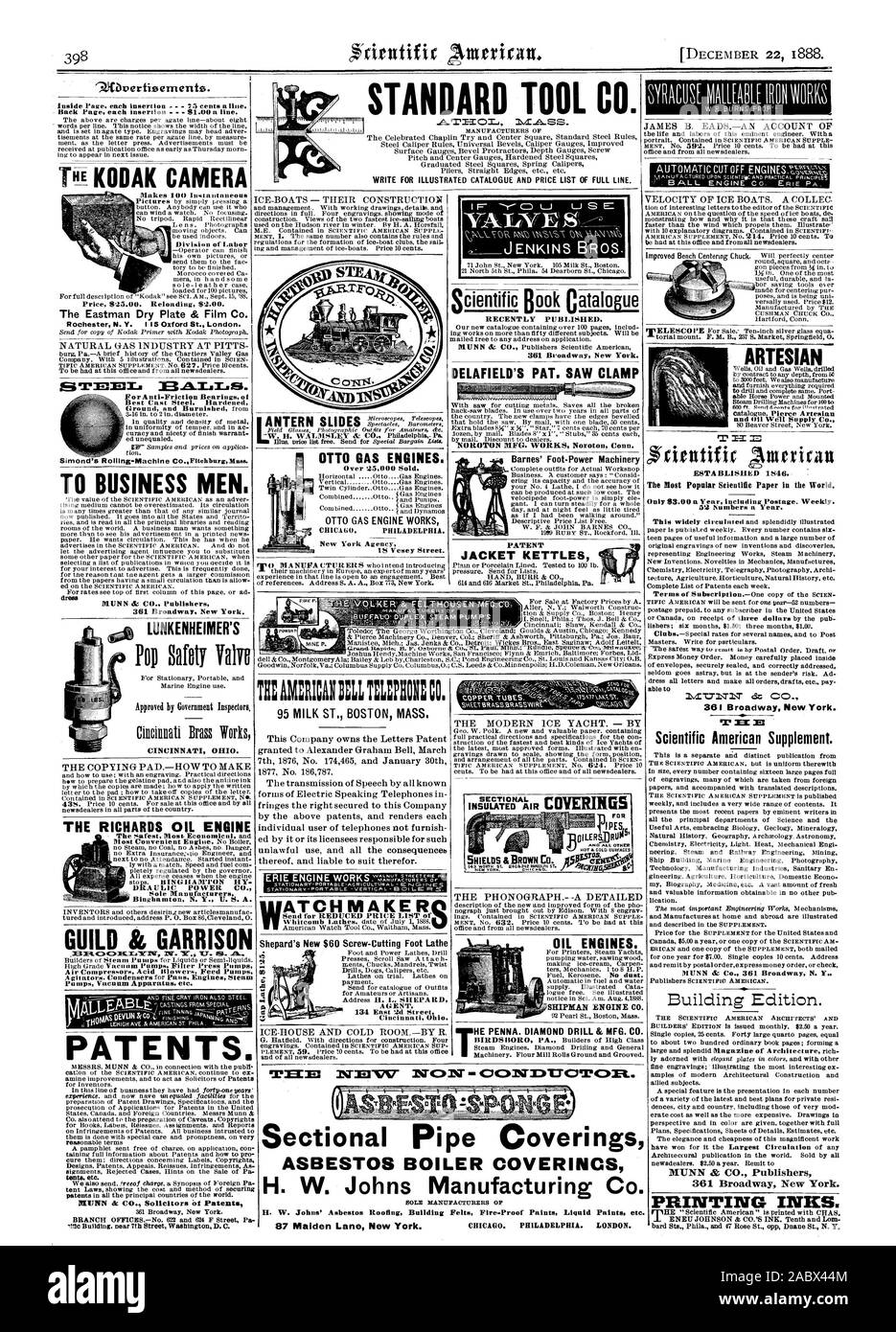 Veste BREVET BOUILLOIRES JENKINS BROS. 361 Broadway New York. DELAFIELD'S PAT. Vu l'outil standard de fermeture CO. LAIT 95 ST. Masse de Boston. ATCH FAIRE dSLreet Entst2RS 134 1:5 Cincinnati (Ohio). ANO TOUS LES AUTRES MOTEURS D'HUILE. liferaig 25 a. TIMM 1V3i717 1V4 : =0.1V CJC)1VrotraTCOML. ectional Revêtements Revêtements de mûrs de l'AMIANTE CHAUDIÈRE 9.0Vert zernents1. Les hommes d'AFFAIRES À MUNN dr CO Publishers 361 Broadway New York. Le moteur d'huile RICHARDS DRAULIC POWER CO. GUILD & GARRISON LES BREVETS.  !NUNN & CO. Procureurs et brevets Bâtiment micro près de la 7e Rue Washington D.C. L'Eastman Dry Plate & Film Co. Rochester N. Y. 5 Oxford St Banque D'Images