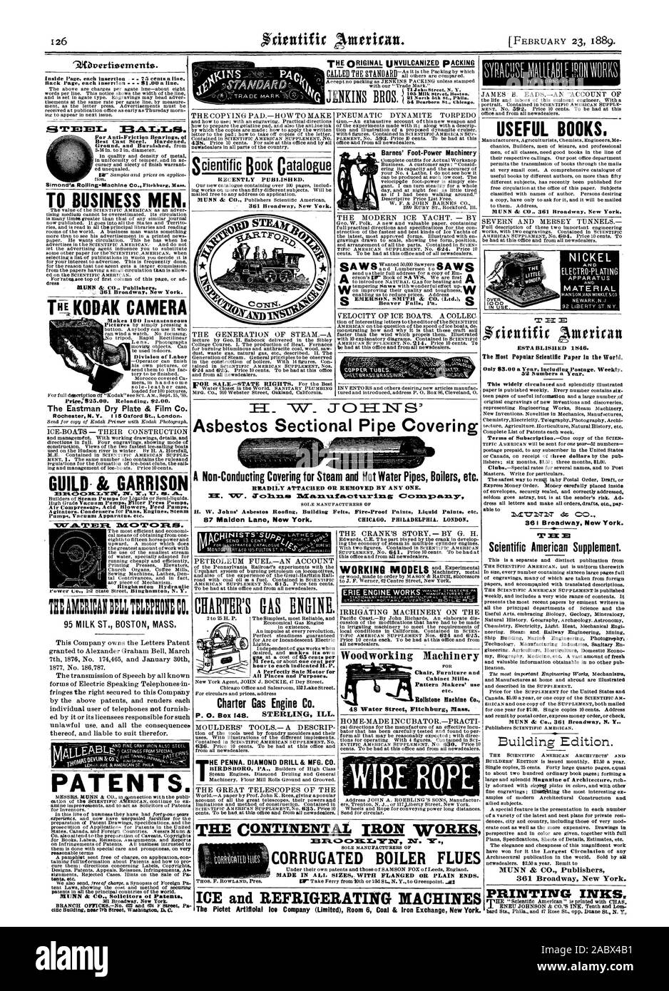 La division du travail de l'appareil photo KODAK :925.00. Le rechargement 52,00. L'Eastman Dry Plate & Film Co. les brevets. A récemment publié. Broadwny 361 New York. Beaver Falls Pa. Livres utiles. MUNN az CO 361 Broadway New York. cientific American 1N 'UN 1 TMD CO . 361 Broadway New York. 3 Scientific American Supplement. MUNN & CIE Éditeurs 361 Broadway New York. CUID 8t.""GARRISO.N Les compresseurs à air Pompes d'alimentation des soufflantes acide NXT.ofh. 1 =1. ihfL:C A C:1 M. THAERICANBELL23 : CO. 95 ST LAIT. Masse de Boston. Matériel NICKEL moi près de la 7e Rue Washington, j'ai). C. BARNES' Foot-Power en Coupe d'amiante Machines Banque D'Images