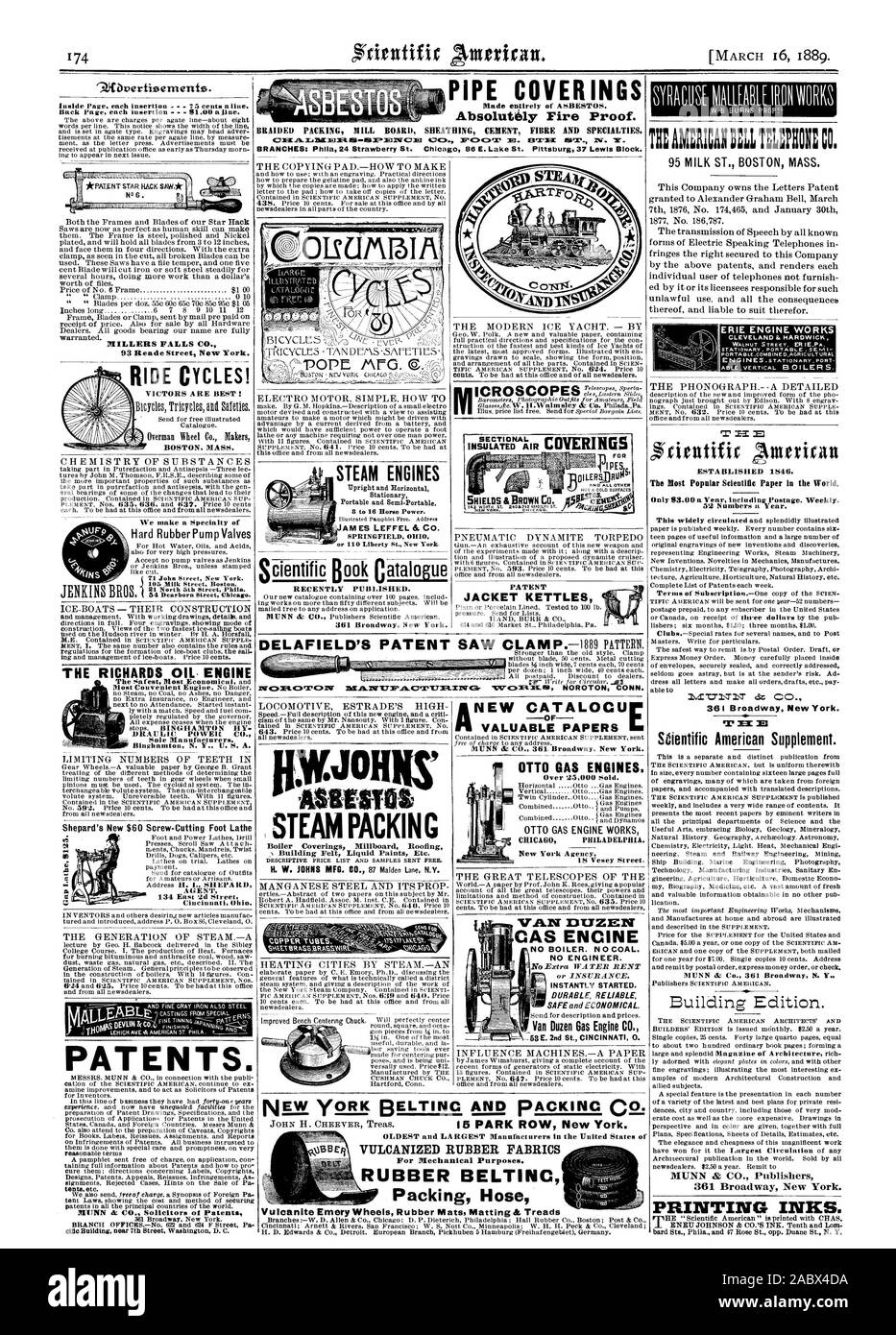 Moteur à gaz Van douzaine CO. en caoutchouc vulcanisé pour tissus fins mécanique. Le flexible d'emballage Vulcanite Emery & Tapis Tapis de caoutchouc Roues Escaliers MILLERS FALLS CO. 93 Meade Street New York. Les brevets. CLEVELAND & HARDWICK ÉTABLI 1546. mesure t 361 Broadway New York. MUNN & CIE Éditeurs 361 Broadway New York. Les encres d'impression. 9.1Ibrertizernents. PAT E NT STAR scie à métaux à l'intérieur de la page chaque insertion . 75 c. la ligne. Retour Page chaque insertion 91,00 aline. CYCLES IDE ! Vainqueurs SONT MEILLEURES Overman  %eel Co. Nakers MASSE BOSTON. Nous faire une spécialité de lait 105 dans Street Boston. 21 5e Rue Nord Phila. Il 54 Banque D'Images