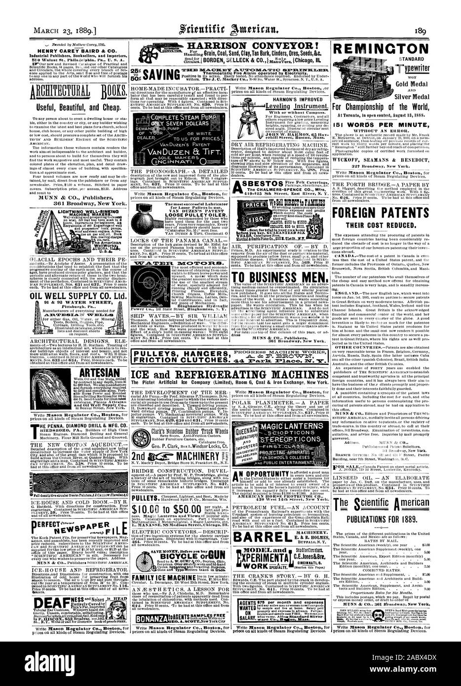 Convoyeur HARRISON ! HENRY CAREY BAIRD & Co. et libraires éditeurs industriels importateurs utile beau et bon marché. Puits de pétrole SUPPLY CO.,LTD Pittsburgh Pennsylvanie .0.FLTMEIE WMExixtm.0,14 F L'EW Binghamton famille hydraulique MACH DE GLACE 0 N S'AMERICAN HORSE PROTECTOR CO. BARIL DE MACHINES. Machine à écrire Remington Médaille d'or Médaille d'argent Championnat du Monde SANS UNE ERREUR. Les brevets étrangers leur coût réduit. PUBLICATIONS pour 1889. Bien-FOUDRE NAUFRAGE. MACHINE L'Américain travaille bien SBESTOS INCINNATI directs aux familles et 0 hommes d'affaires. 361 Broadway New York. VAN DUZEN'S PATENT Banque D'Images