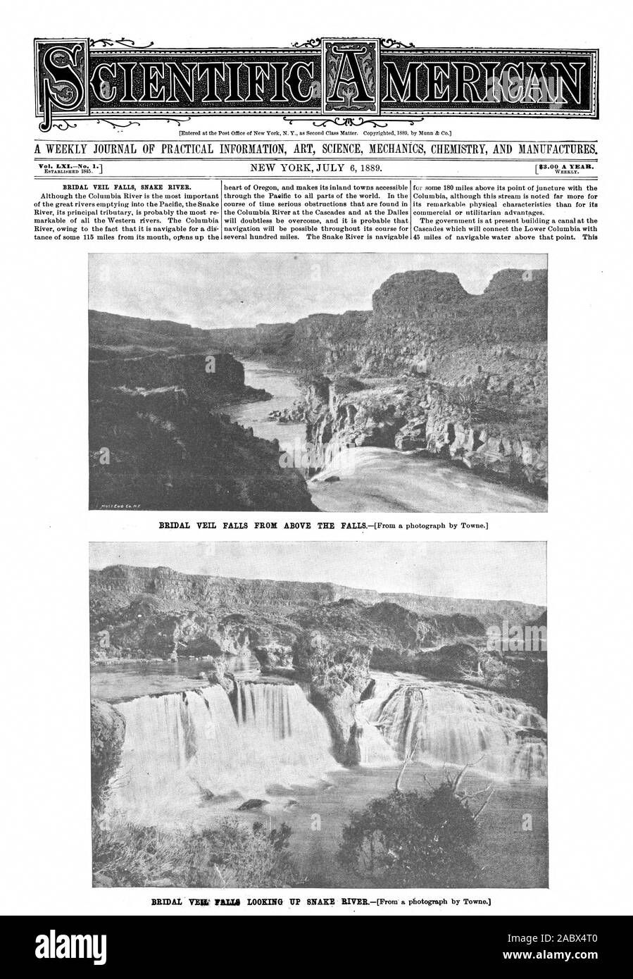 Entré au bureau de poste de New York, N. Y. comme question de deuxième classe. Les droits d'auteur 1880 par Munn & Co. Vol. LYE-No. 1.1 Bridal Veil Falls RIVIÈRE SNARE., Scientific American, 1889-07-06 Banque D'Images