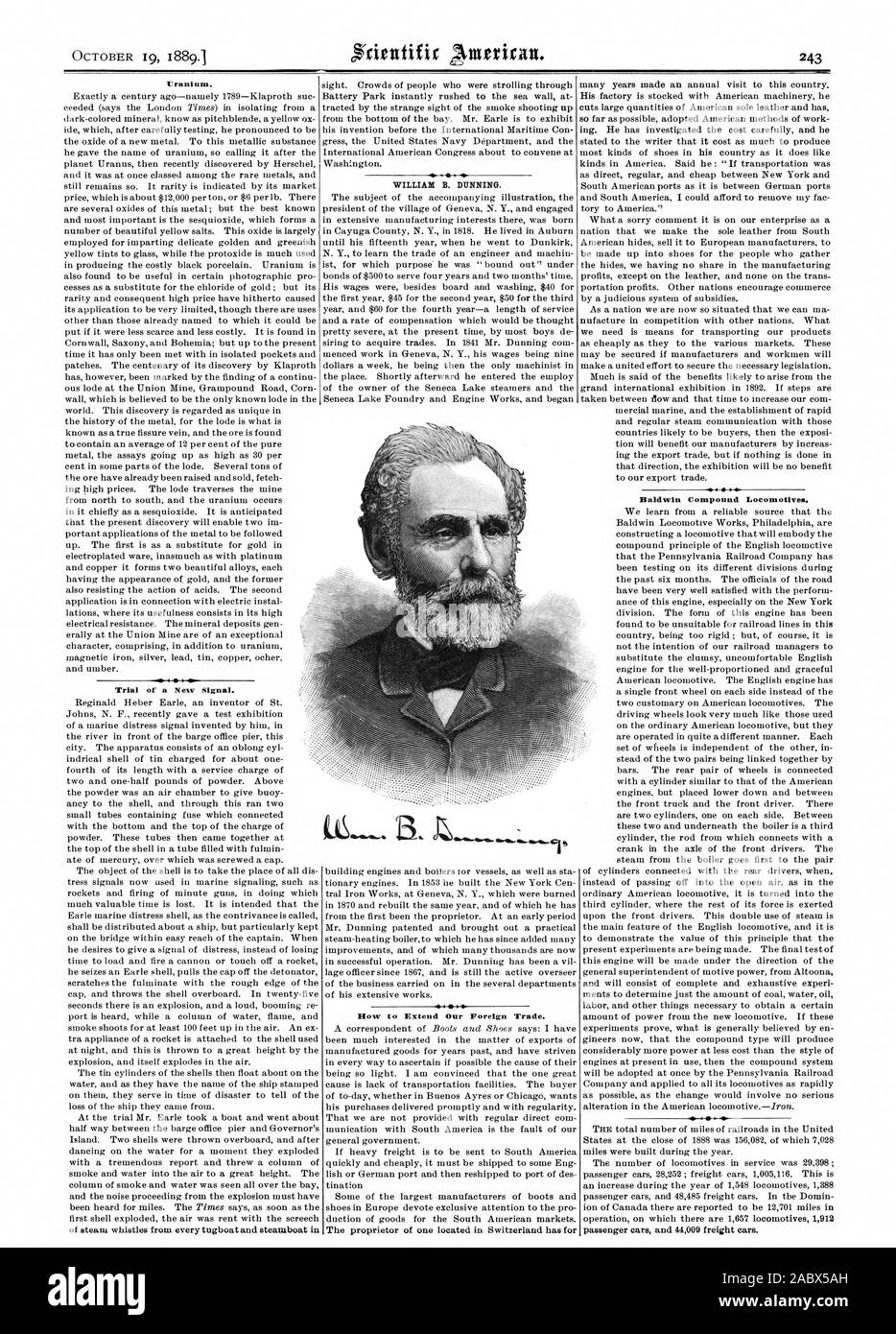 Procès d'un nouveau signal. WILLIAM B. DUNNING. La façon d'étendre notre commerce extérieur. 4 Baldwin Locomotive Compound's., Scientific American, 1889-10-19 Banque D'Images