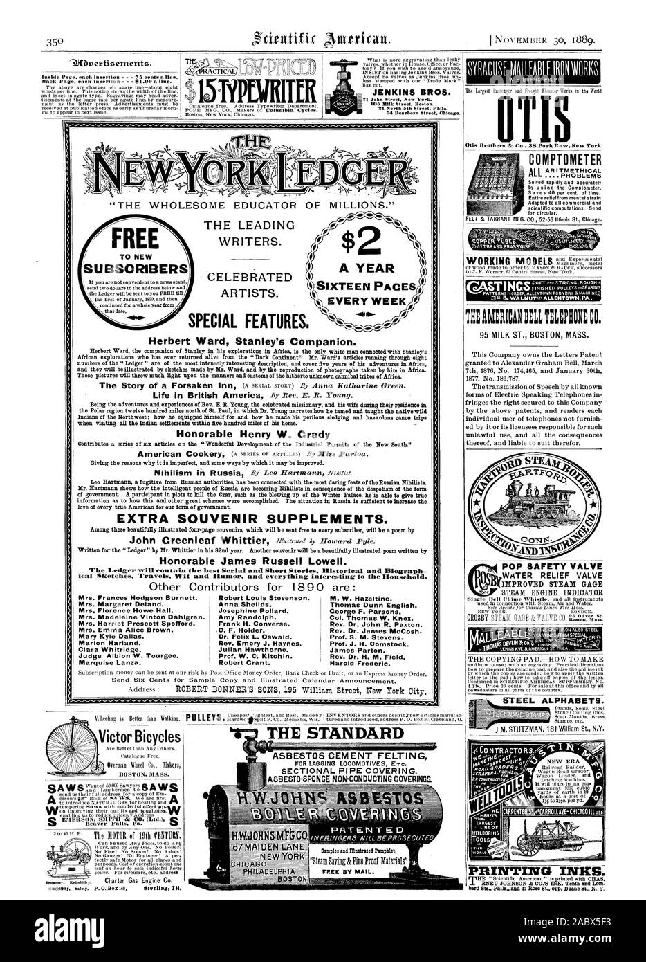 TYPNRITER JENKINS BROS. "L'ÉDUCATEUR OTIS SAINS DE MILLIONS. Moi ITMETHICAL COMPTOMÈTRE AR TOUS LES PROBLÈMES D'artistes célèbres. Caractéristiques spéciales. Gratuitement AUX NOUVEAUX ABONNÉS ; UNE ANNÉE CASTINCS 16 PAS LES GRANDS ÉCRIVAINS. Herbert Ward Stanley's Companion. Honorable Henry W. Crady souvenir supplémentaire de suppléments. Honorable James Russell Lowell. Le registre contiendra les meilleures histoires courtes et de série et Biograph historique 'Croquis ical 1'ravels d'esprit et d'humour et tout intéressant pour le ménage. Mme Frances Hodgson Burnett. Mme Margaret Deland. Mme Florence Howe Hall. Mme Madeleine Banque D'Images