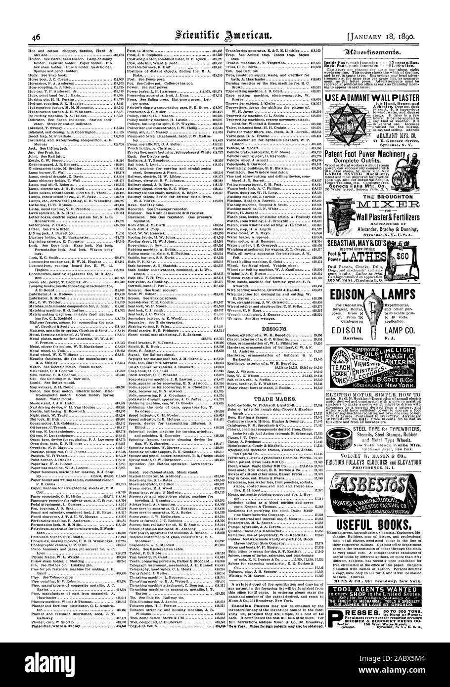 Lifter plaque White & Dudley 4514 dessins. Les marques. New York. D'autres brevets étrangers peuvent aussi être obtenus. EDISON LAMP C Harrison N. J. VIEV4SwF New York Stencil Works Fabricant PROVIDENCE. R. N. 1. l'C' WI CWA56.VMkt WIC. Livres utiles. MUNN & CO 361 Broadway New York. Les agents voulaient que le meilleur outil d'outils mécaniques UNE SPÉCIALITÉ pour presque chaque application nécessitant une pression de 50T0 500 TONNES BOOMER & BOSCHERT PRESS CO. Syracuse N. Y. Pied brevet complet de machines d'équipements. Seneca Falls Mfg Co. LE BROUGHTON MIX 1R Mur plâtre& Engrais Syracuse N. Y. U. S. A. SEBASTIANMAY&CO'S Fit'TOURS AUTOMATIQUES Banque D'Images