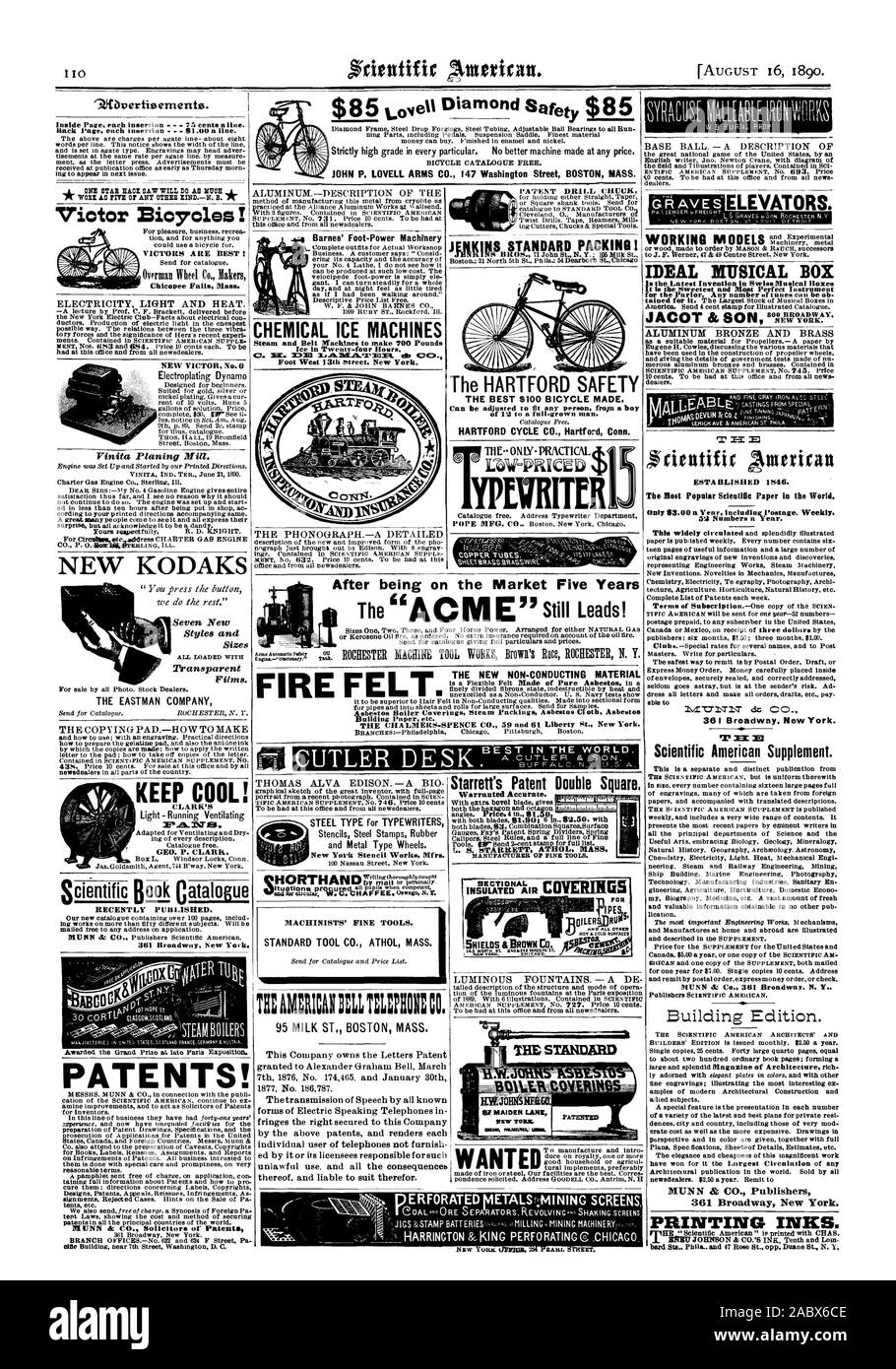 JOHN P. LOVELL ARMS CO. 147 Washington Street BOSTON MASS. 9.0Vertieements. L'intérieur Pnrre. chaque insertion:5 cents aline. Page rack 61,00 chaque insertion d'une ligne. L'UN A DU STAE FERA COMME 370R Victor vélos ! Vainqueurs sont meilleures ! Chicopee Falls Messe. L'ÉLECTRICITÉ DE LA LUMIÈRE ET DE LA CHALEUR. Nouveau VICTOR No.0 NOUVEAU KODAKS MUNN & CO. Procureurs de Patentis-ALUMINIUM DESCRIPTION DE LA Barnes' Foot-Power chimiques Machines MACHINES À GLACE Machines à vapeur et de la courroie d'effectuer 700 livres de glace dans vingt-quatre heures. Pied West 13th Street New York. La meilleure sécurité de la Hartford 8100 Location. Peut être ajusté à n'importe quel allumé Banque D'Images