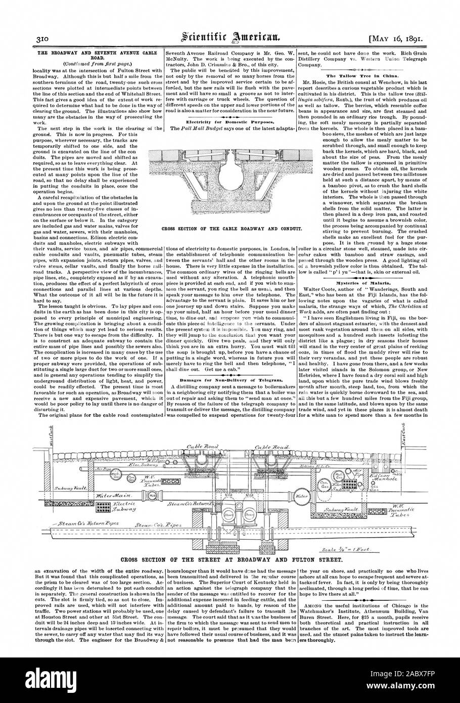 MINAS SECTION TRANSVERSALE DE LA RUE À BROADWAY ET FULTON STREET ers soigneusement., Scientific American, 1891-05-16 Banque D'Images