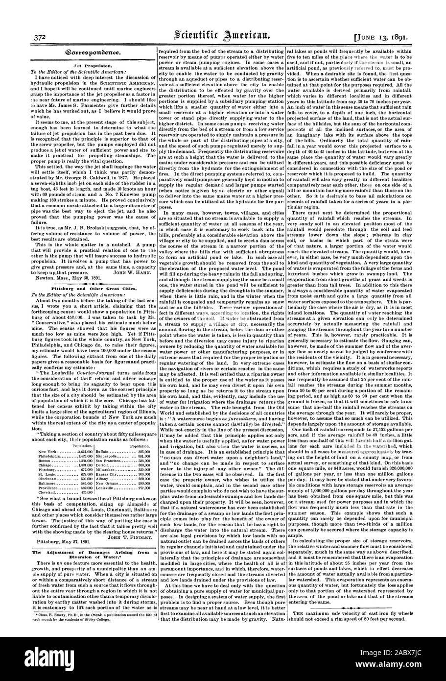 La propulsion à réaction. Pittsburg et d'autres grandes villes. L'ajustement des dommages-intérêts découlant d'un détournement de l'eau., Scientific American, 1891-06-13 Banque D'Images