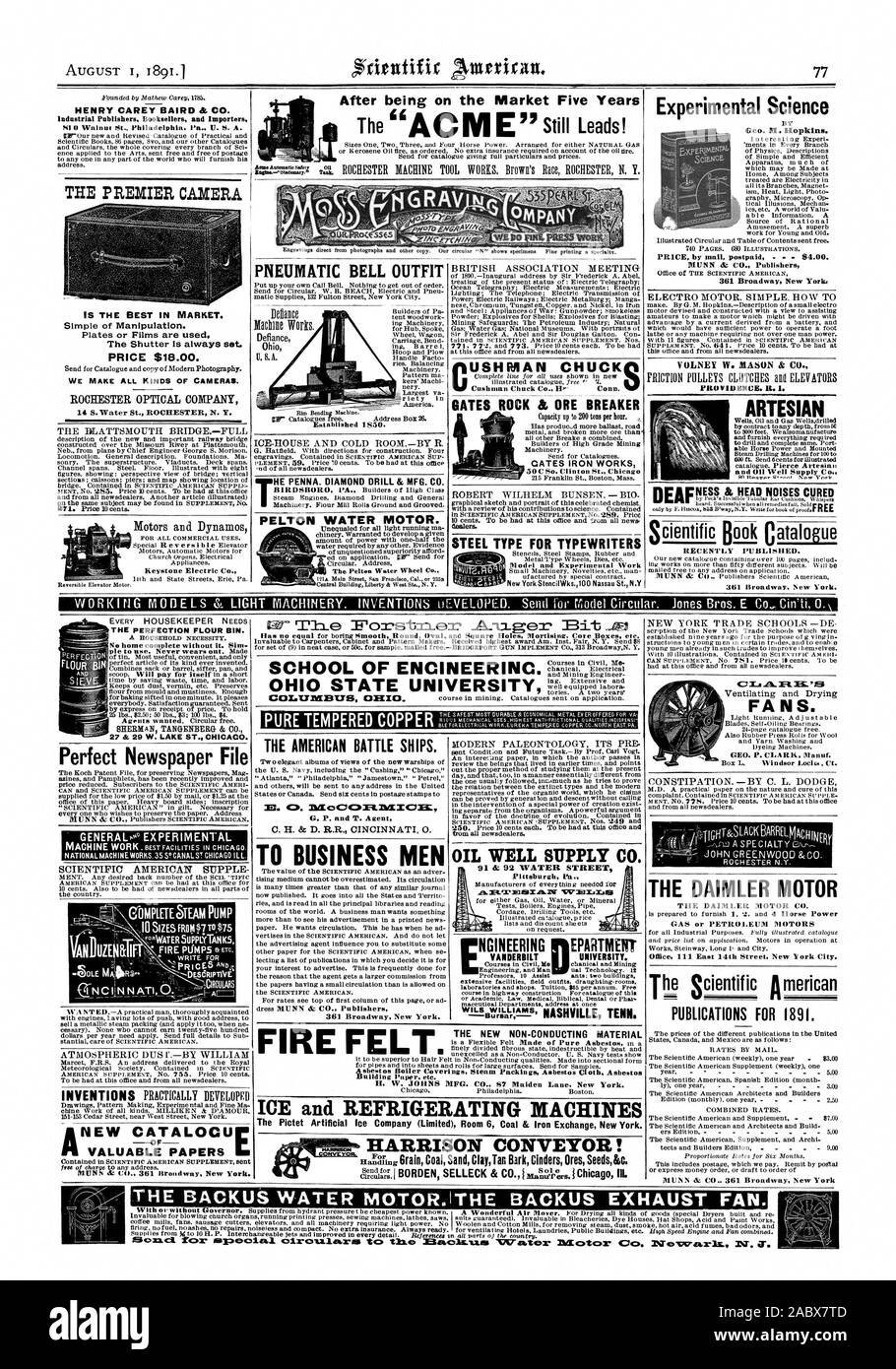 Les libraires et éditeurs industriels importateurs LE PREMIER APPAREIL PHOTO EST LA MEILLEURE SUR LE MARCHÉ. De simple manipulation. Les plaques ou films sont utilisés. L'obturateur est toujours défini. Prix $18.00. ROCHESTER Optical Company 14, rue de l'eau S. ROCHESTER N. Y. Keystone Electric Co. BELL PNEUMATIQUE Defiance Ohio tenue 08.A. ICE-CHAMBRE ET UNE CHAMBRE FROIDE. par R. PELTON MOTEUR À EAU. Réunion de l'association britannique ROCK & PORTES COUPE-minerai capacités jusqu'à 200 tonnes par heure. CATES IRON WORKS 50C Donc... Clinton St. Chicago Robert Wilhelm Bunsen. BIO - les concessionnaires. TYPE D'ACIER POUR MACHINES À ÉCRIRE LES SCIENCES EXPÉRIMENTALES Geo. M. Hopkins. Prix par Banque D'Images
