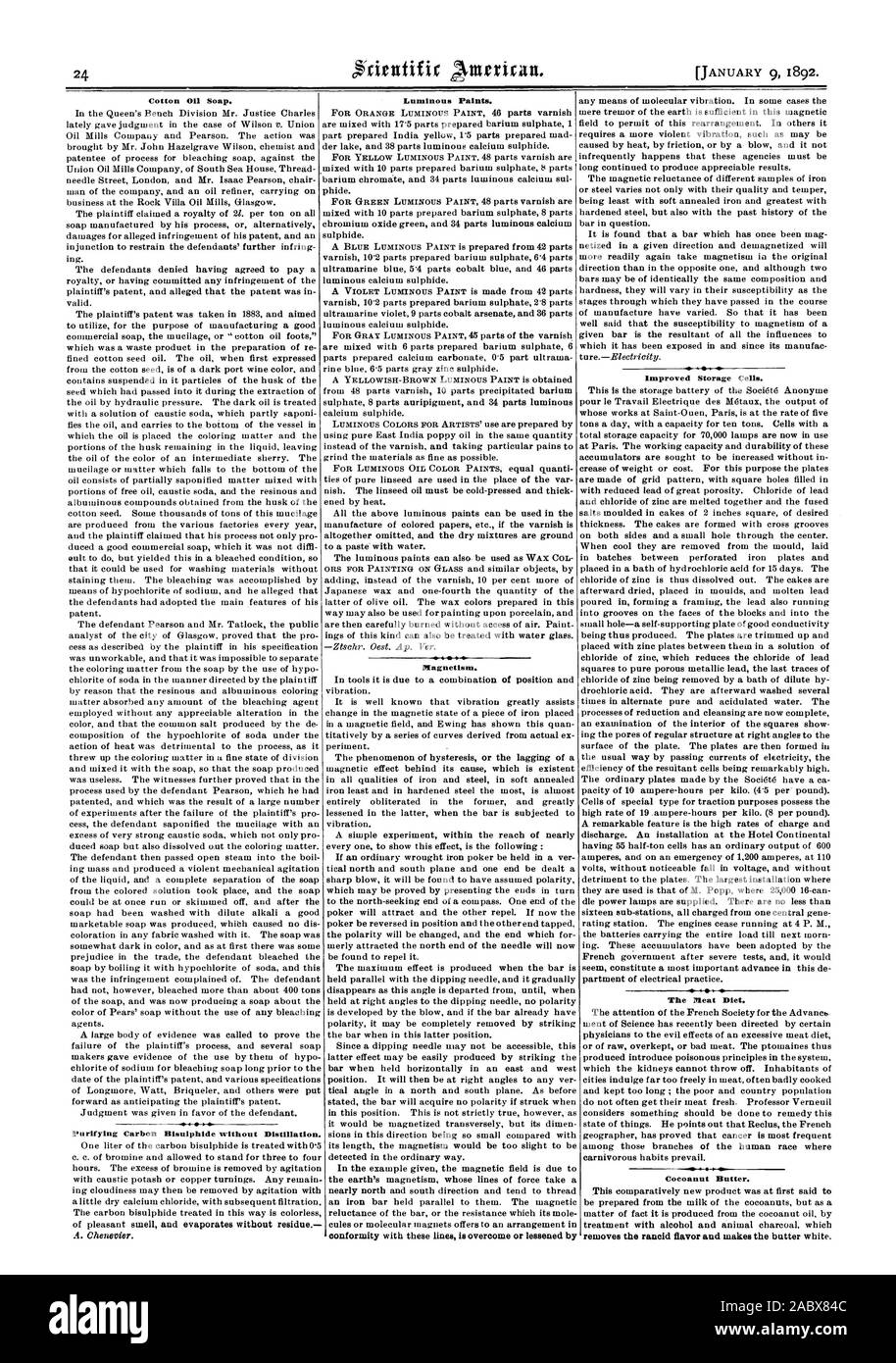 La conformité à ces lignes est surmonter ou atténués par supprime le goût de rance et rend le beurre blanc., Scientific American, 1892-01-09 Banque D'Images