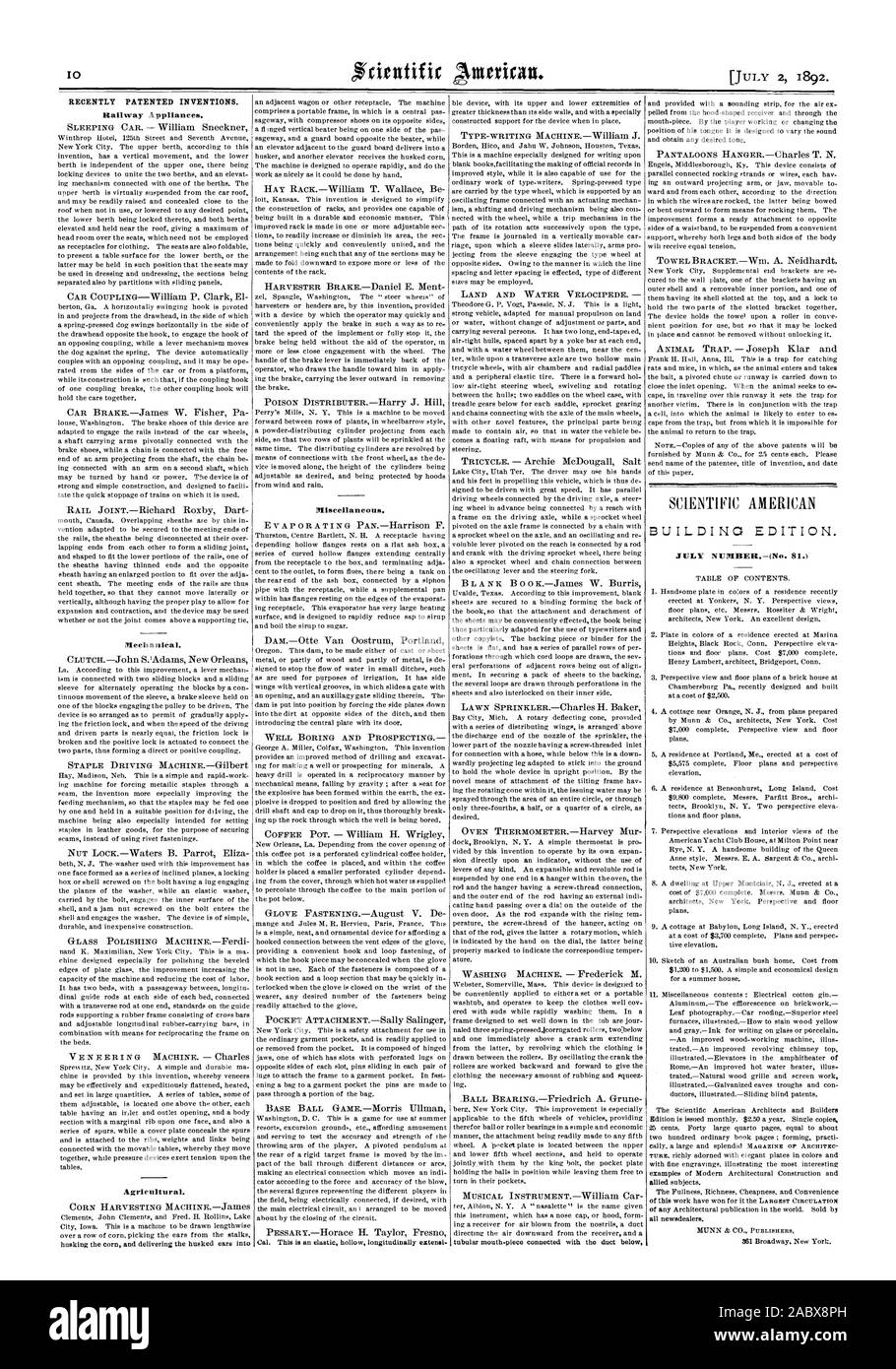 Récemment les inventions brevetées. Appareils de fer. Divers. Numéro de juillet (n. Si.), Scientific American, 1892-07-02 Banque D'Images
