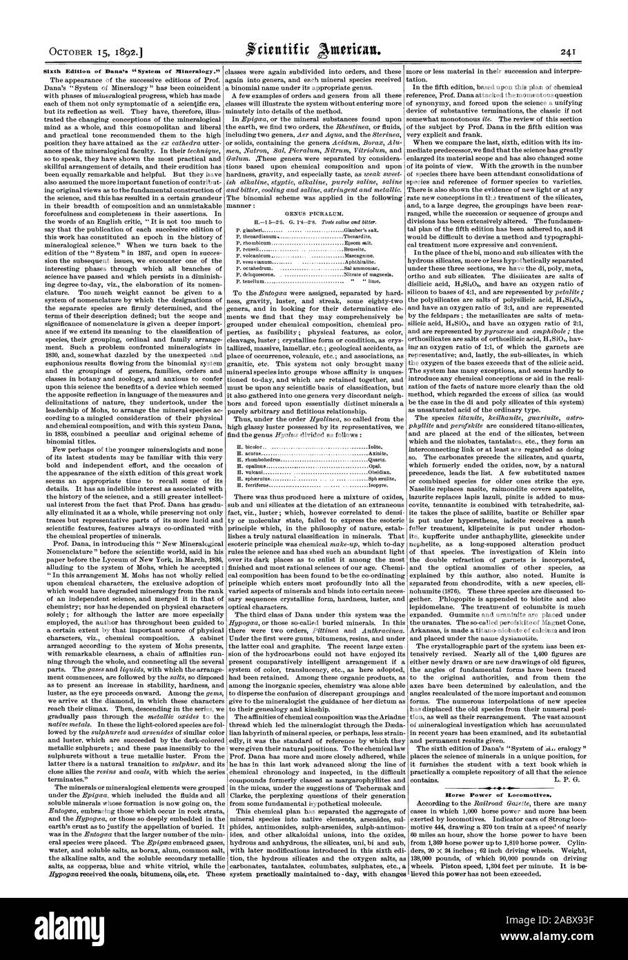 La puissance des locomotives., Scientific American, 1892-10-15 Banque D'Images