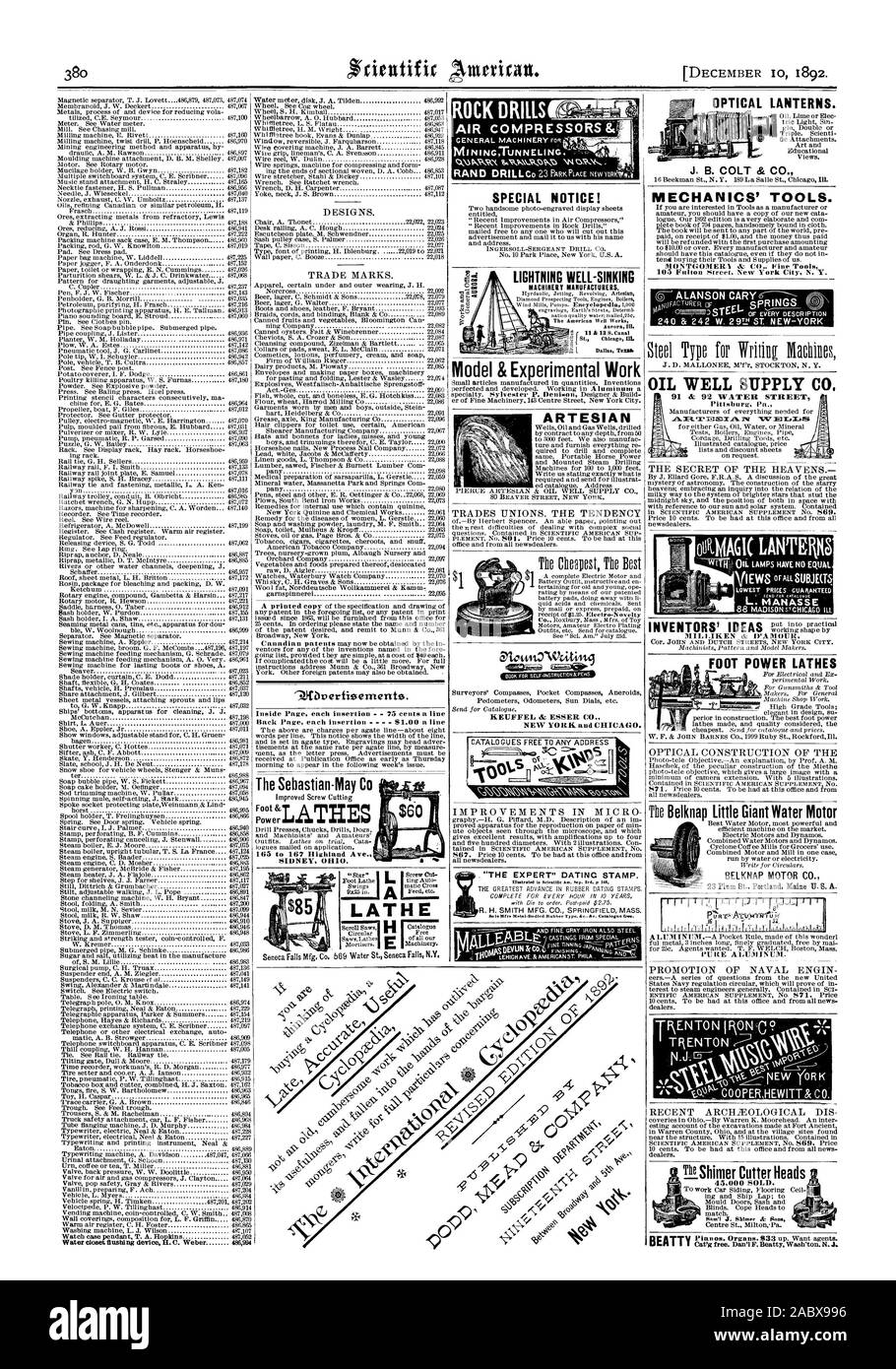 KEUFFEL & ESSER CO. À NEW YORK ET À CHICAGO. iA J. B. COLT & CO. LES OUTILS DES MÉCANICIENS. MONTROMERI Outils Fine & CO. UN LANSON CARY6' J. D. MALLONEE M'f'r STOCKTON N. Y. D'ALIMENTATION DES PUITS DE PÉTROLE C qui forme par l'alimentation. concessionnaires TOURS PIED Nouveau K 45000 vendus. Cat'g gratuitement. Dan'SI.BeattyWardilon.N1. «Wbverfisemento. Le Sebastian-May C Amélioration de décolletage Pow 165 à 167 pieds Highland Ave. SIDNEY de l'Ohio. Les compresseurs d'AIR TOUR 8415'ik1 ;& 'RS:Vit O4i3. DRIL RAND L Co 23 PARKPLAcE NEwyo0744 AVIS SPÉCIAL ! Puits artésien [PLEURNICHERIES BIEN-MACHINES DE FABRICANTS. La série fonctionne bien américaine Illinois St. Nous Chicag Banque D'Images