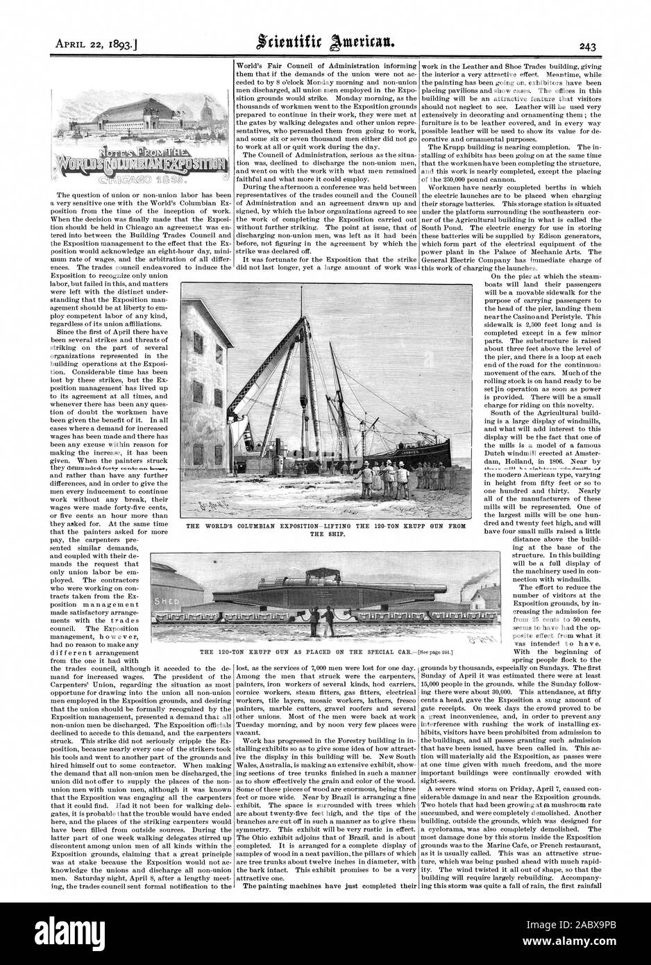 Les deux navires. Les machines de peinture viennent de terminer leurs LA TONNE D'ARMES KRUPP MIS SUR LA VOITURE PARTICULIÈRE, Scientific American, 1893-04-22 Banque D'Images