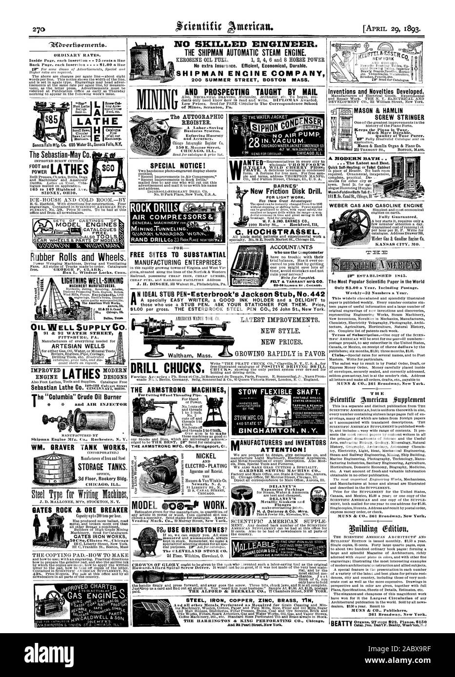 Pas d'ingénieur qualifié. Le moteur à vapeur automatique SHIPMAN. Pas d'assurance supplémentaire. Efficacité économique durable. SHIPMAN ENGINE COMPANY 200 Summer Street BOSTON MASS. Le Sebastian-May parafoudres Co. BIEN-machines de fabricants. Les puits artésiens amélioré l 'Colombie-Britannique' brûleur à huile de pétrole brut et de l'INJECTEUR D'AIR WM. Réservoir PLUS GRAVE DES RÉSERVOIRS DE STOCKAGE DE TRAVAUX PUBLICS. 3ème étage Rookery Bldg. ROCK & PORTES PORTES COUPE-minerai IRON WORKS LE REGISTRE AUTOGRAPHIC. Avis spécial ! SITES GRATUITS À DES Waltham Mass. MANDRINS LES MACHINES ARMSTRONG ARMSTRONG LE MFC. CO. Bridgeport Ct. Um NICKEL Utiliser des meules Banque D'Images