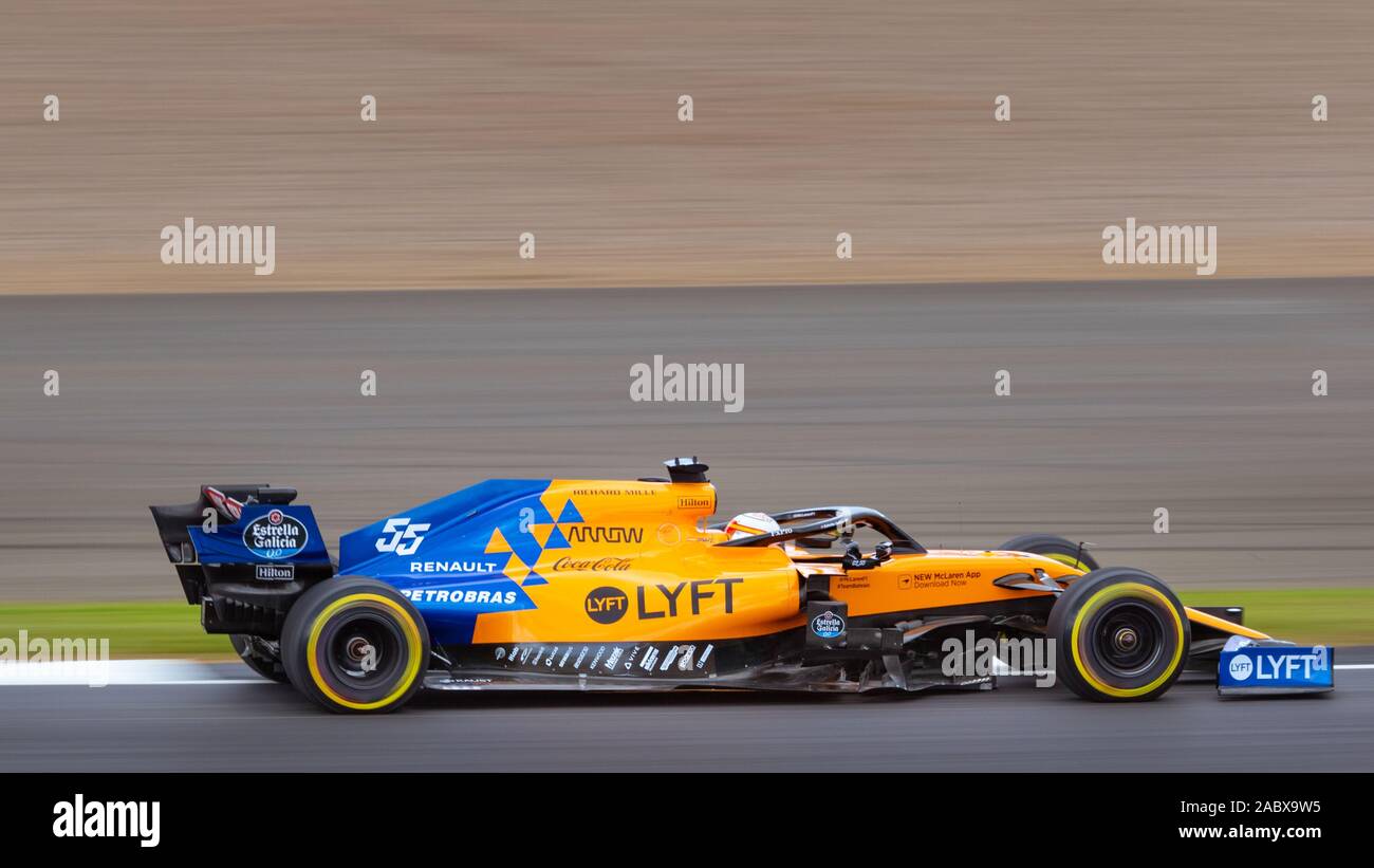 Carlos Sanz sur piste dans la McLaren MCL34, essais de vendredi. Grand Prix de Grande-Bretagne, Silverstone, 2019 Banque D'Images