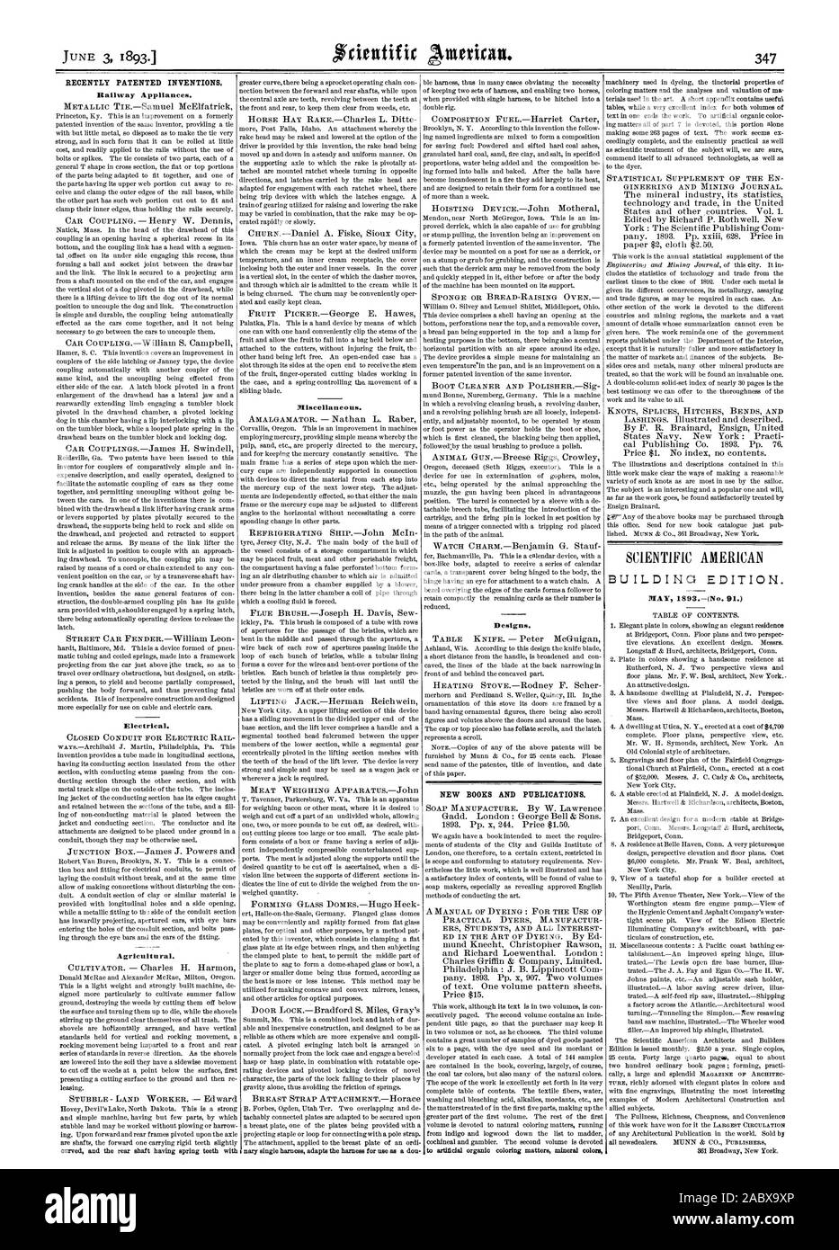Récemment les inventions brevetées. Appareils de fer. Nouvelles ET PUBLICATIONS DES MALAPPRIS., Scientific American, 1893-06-03 Banque D'Images