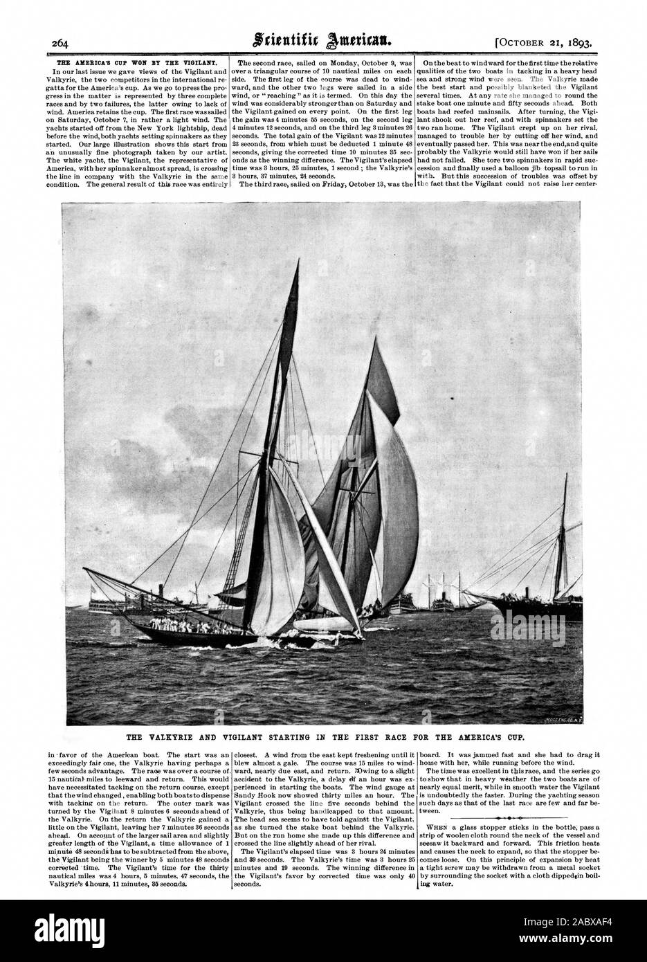 L'AMERICA'S CUP A REMPORTÉ PAR LE VIGILANT. La Valkyrie et vigilants À PARTIR DE LA PREMIÈRE COURSE POUR L'AMERICA'S CUP., Scientific American, 1893-10-21 Banque D'Images