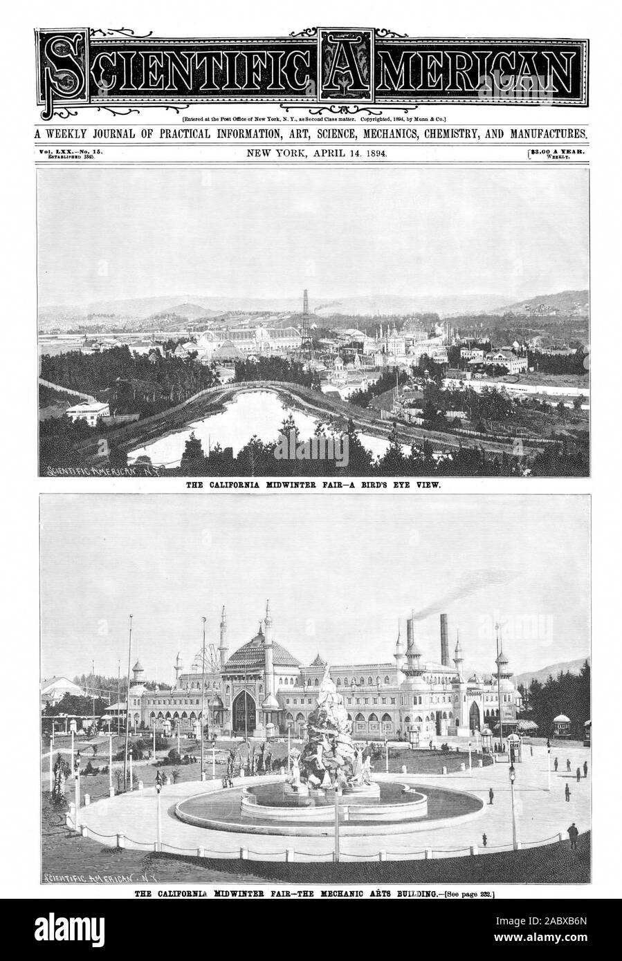 Créé en 1845. WszKLT. Le CALIFORNIA MIDWINTER FAIR-A Bird's Eye View., Scientific American, 1894-04-14 Banque D'Images